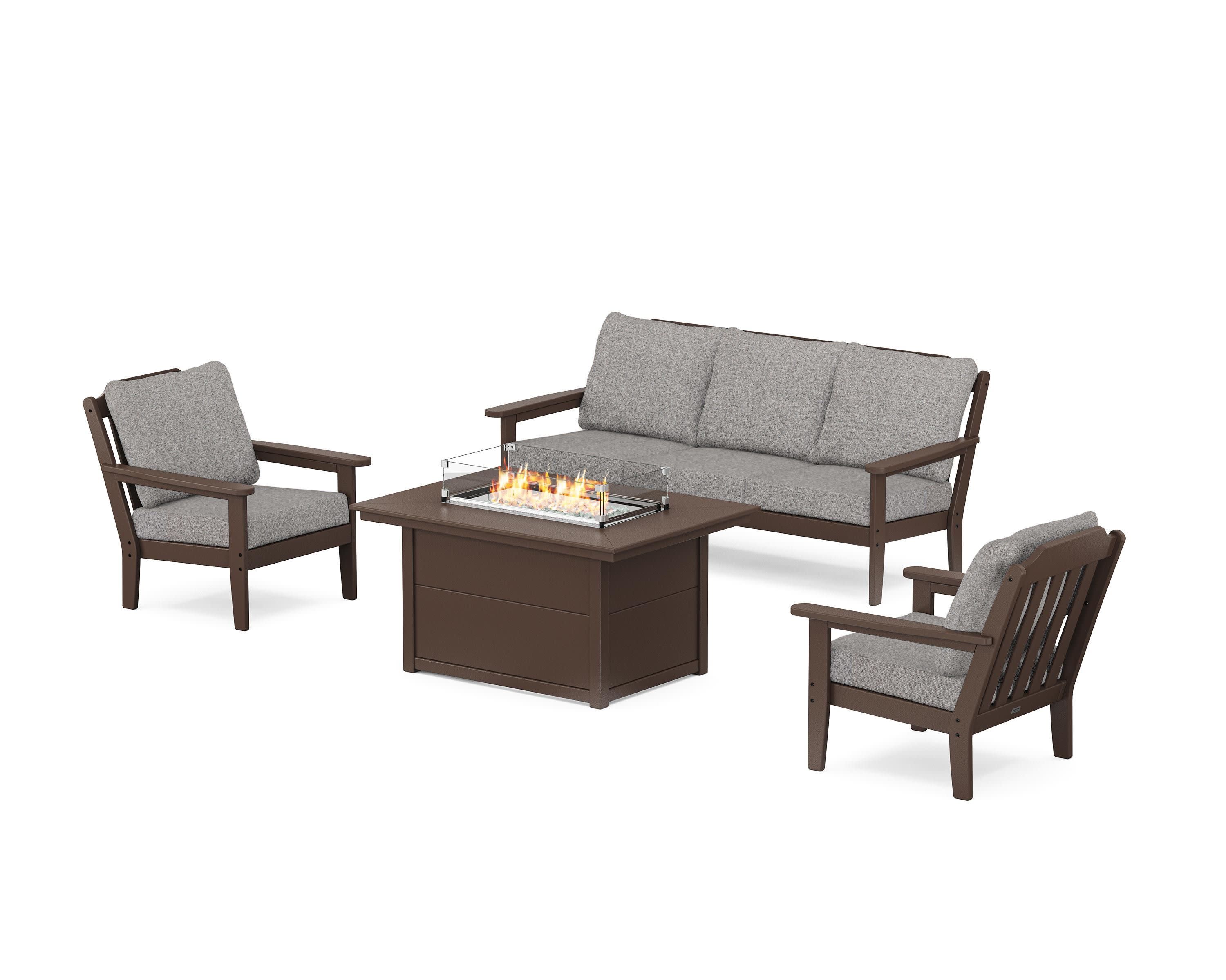 Cottage Deep Seating Fire Pit Table Set in Mahogany / Grey Mist