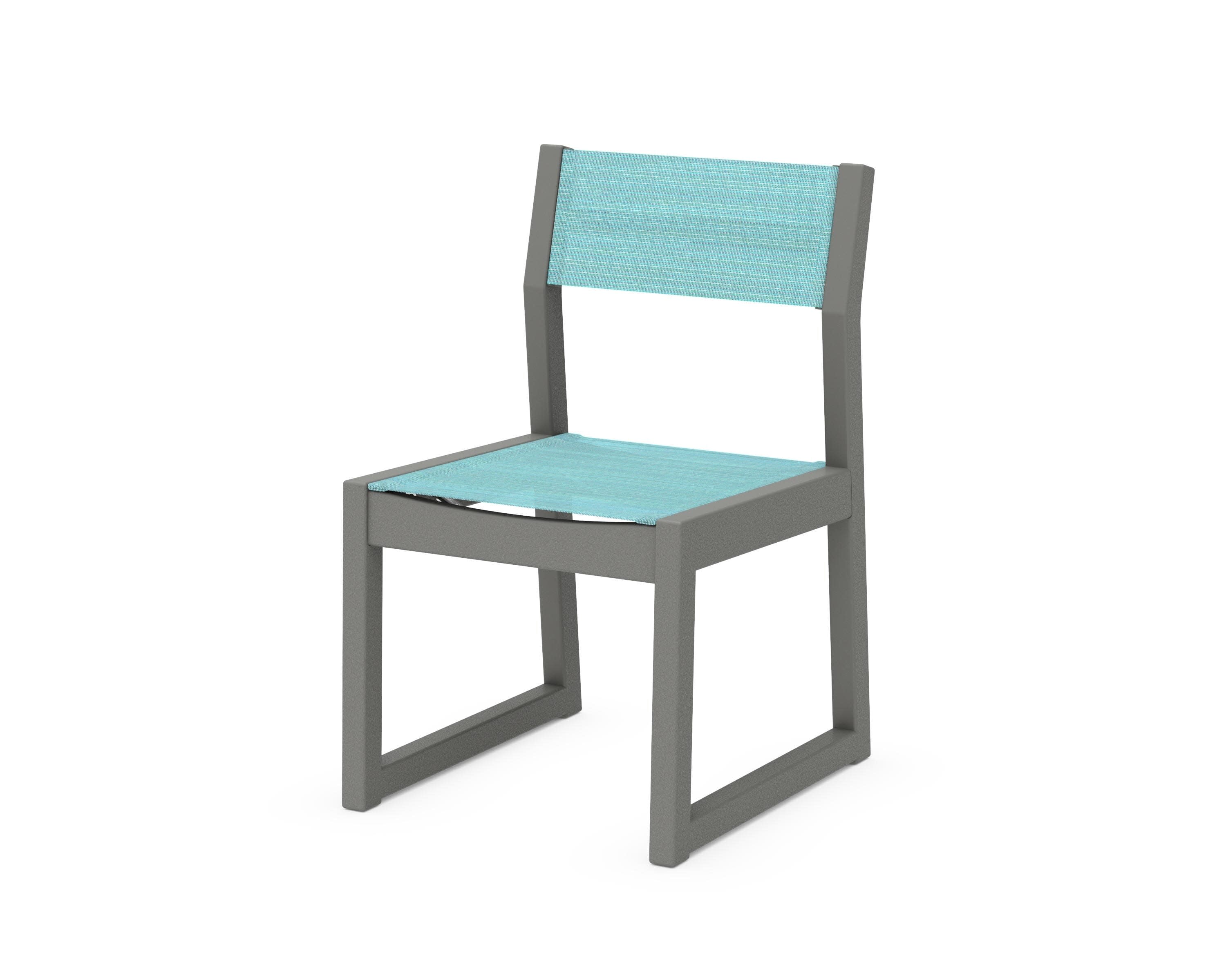 EDGE Sling Dining Side Chair in Slate Grey / Dupioni Aquamarine Sling