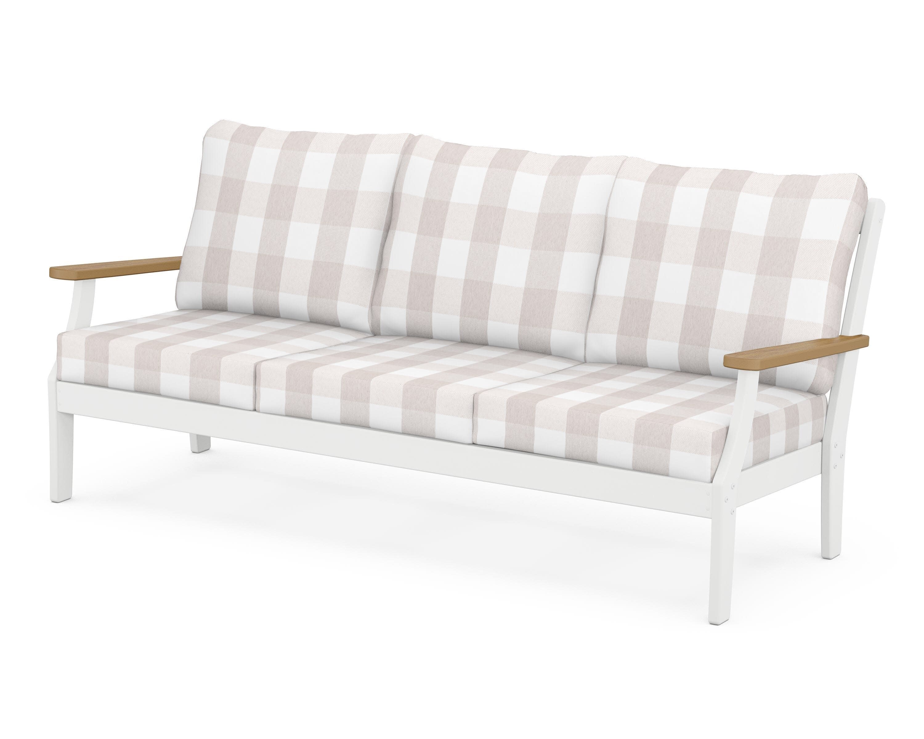 Braxton Deep Seating Sofa in White / Natural / Buffalo Plaid Dune Burlap