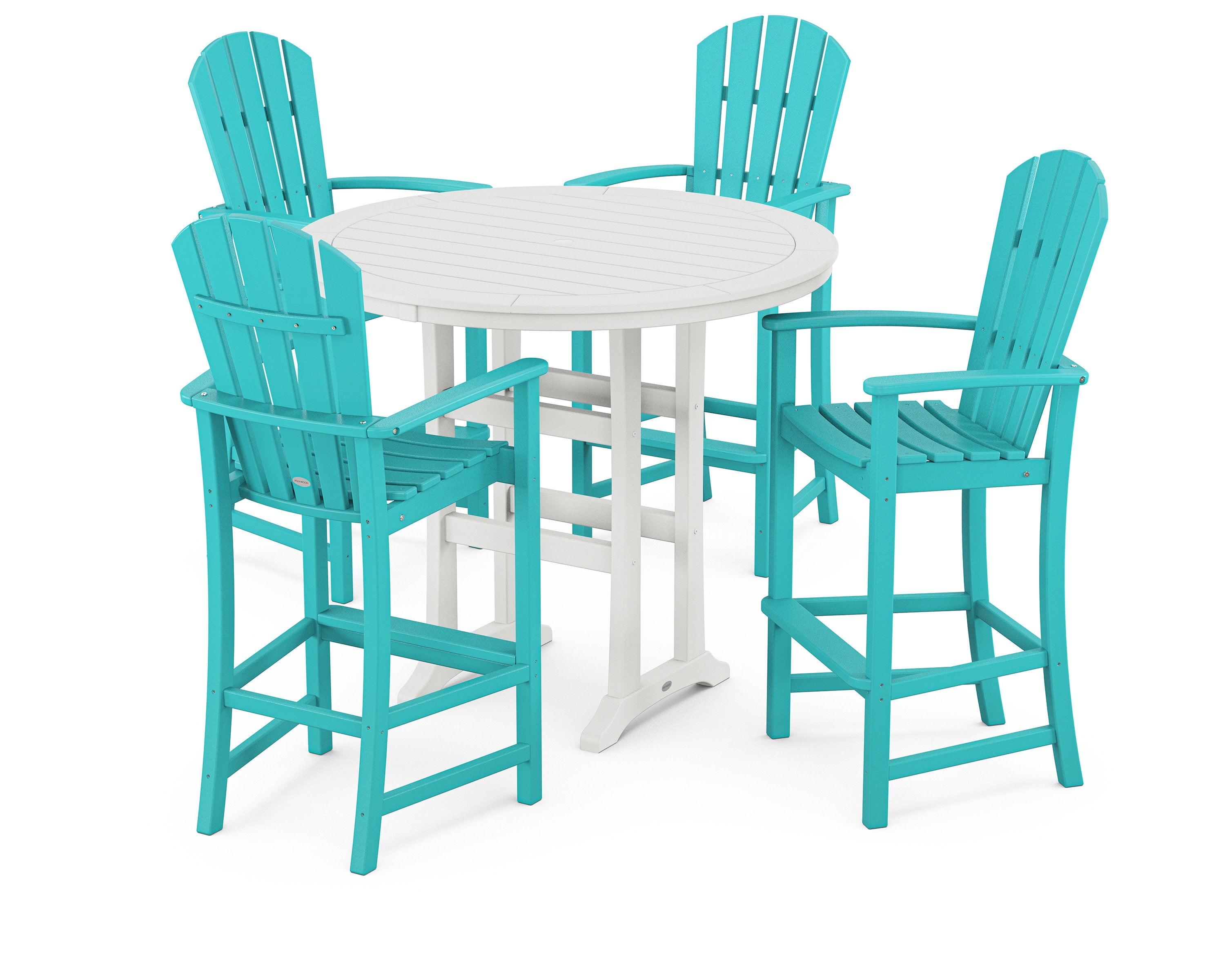 Palm Coast 5-Piece Round Bar Set in Aruba / White