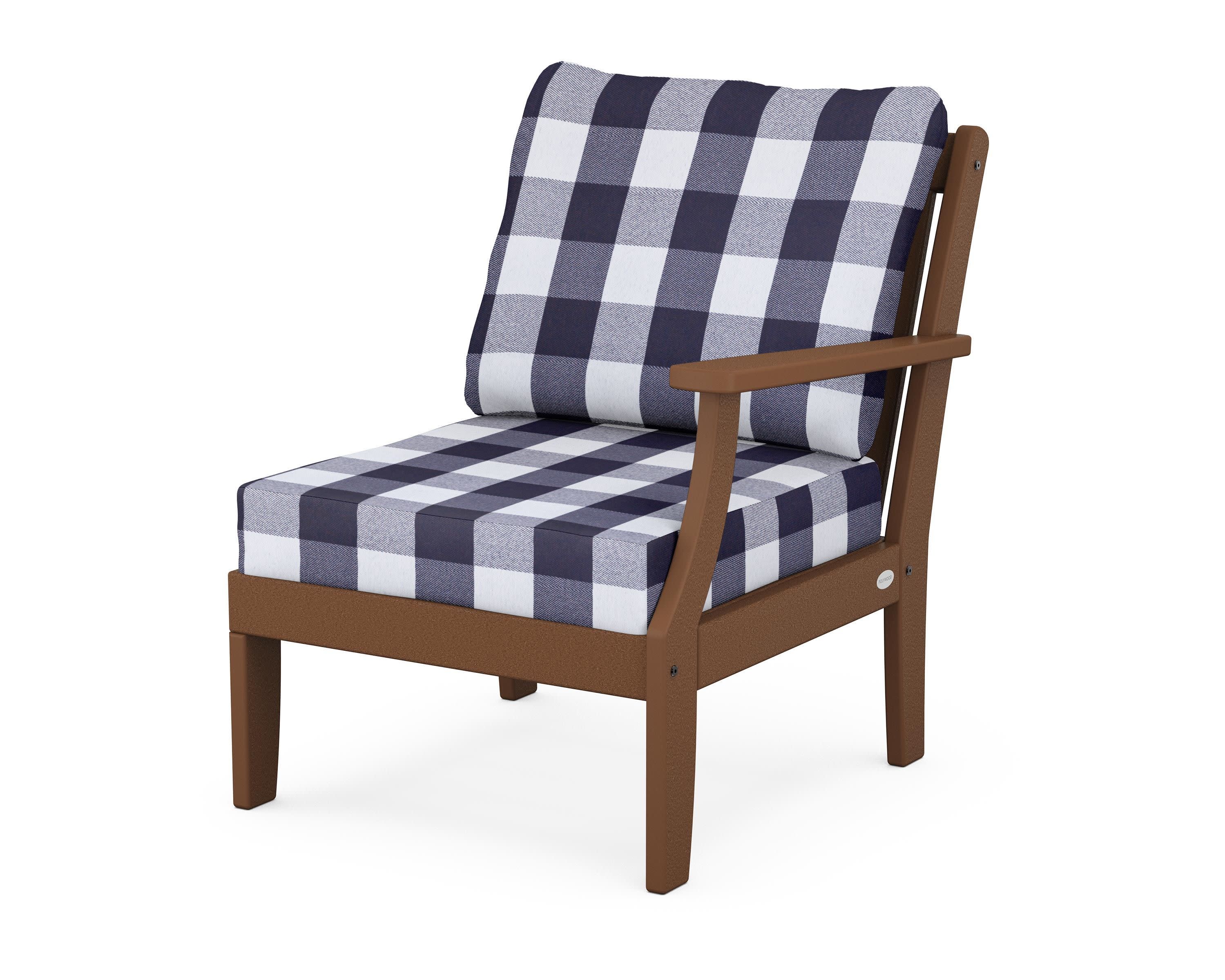 Braxton Modular Right Arm Chair in Teak / Buffalo Plaid Navy