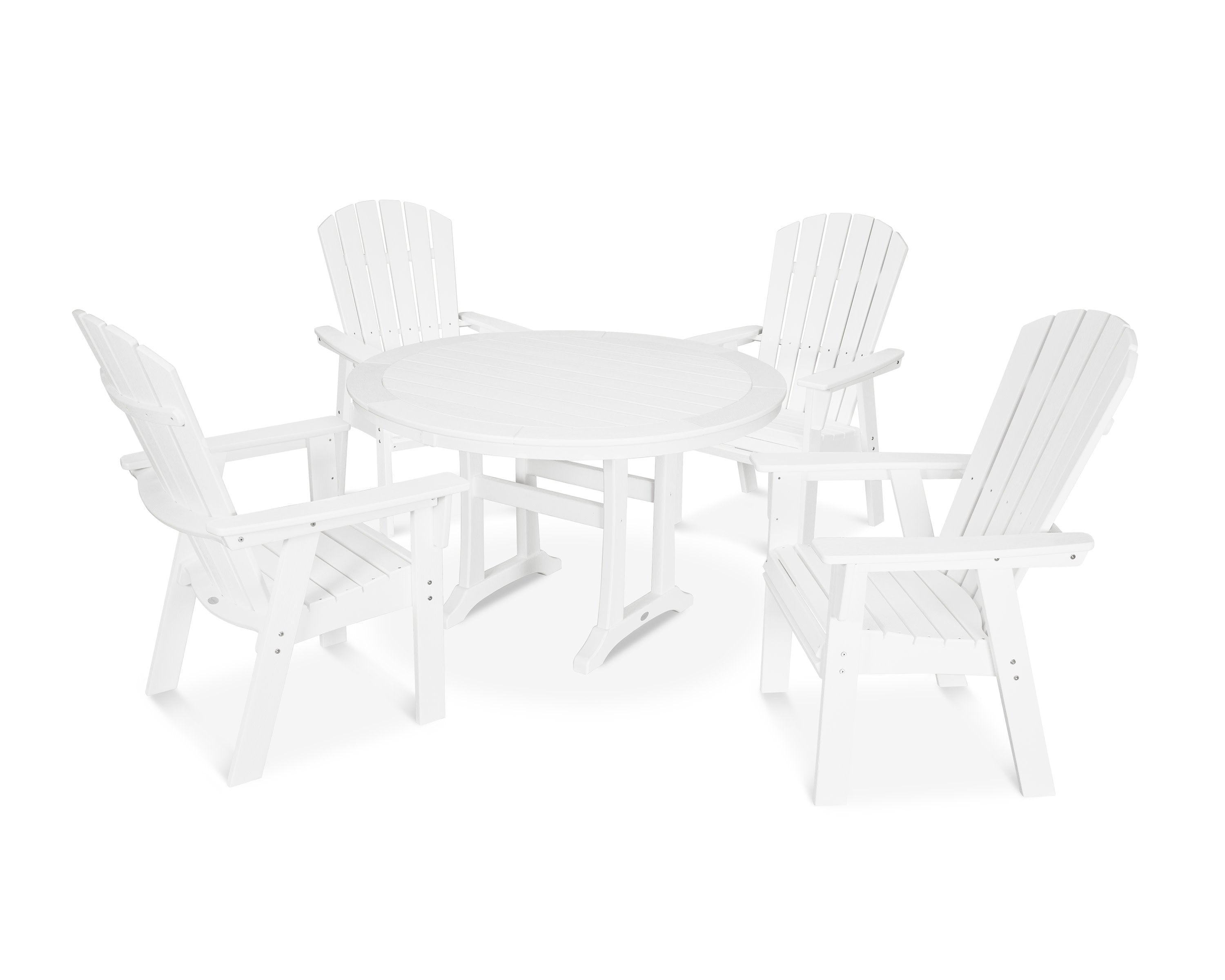 Nautical Curveback Adirondack 5-Piece Round Dining Set with Trestle Legs in White