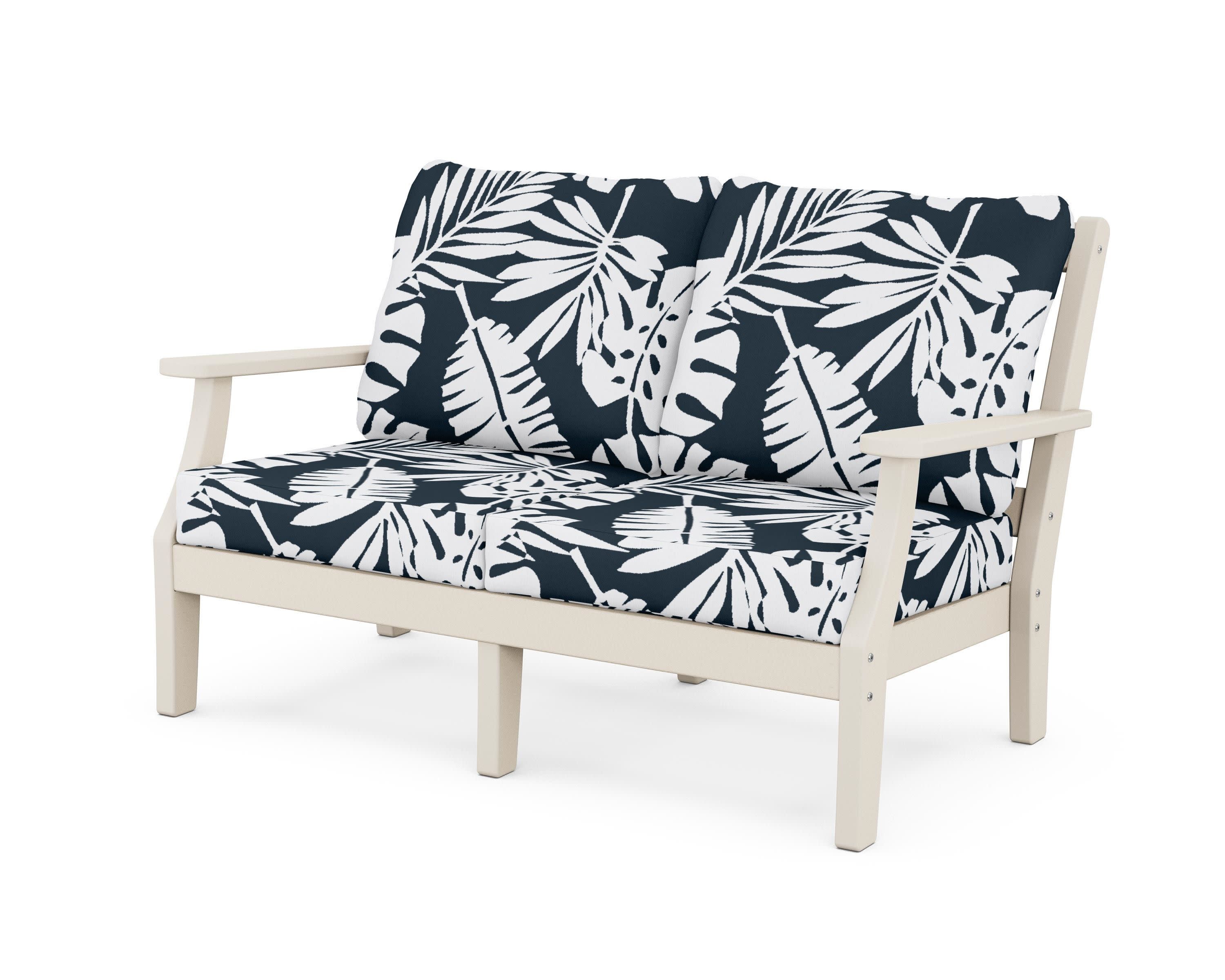 Chinoiserie Deep Seating Loveseat in Sand / Leaf Marine Indigo