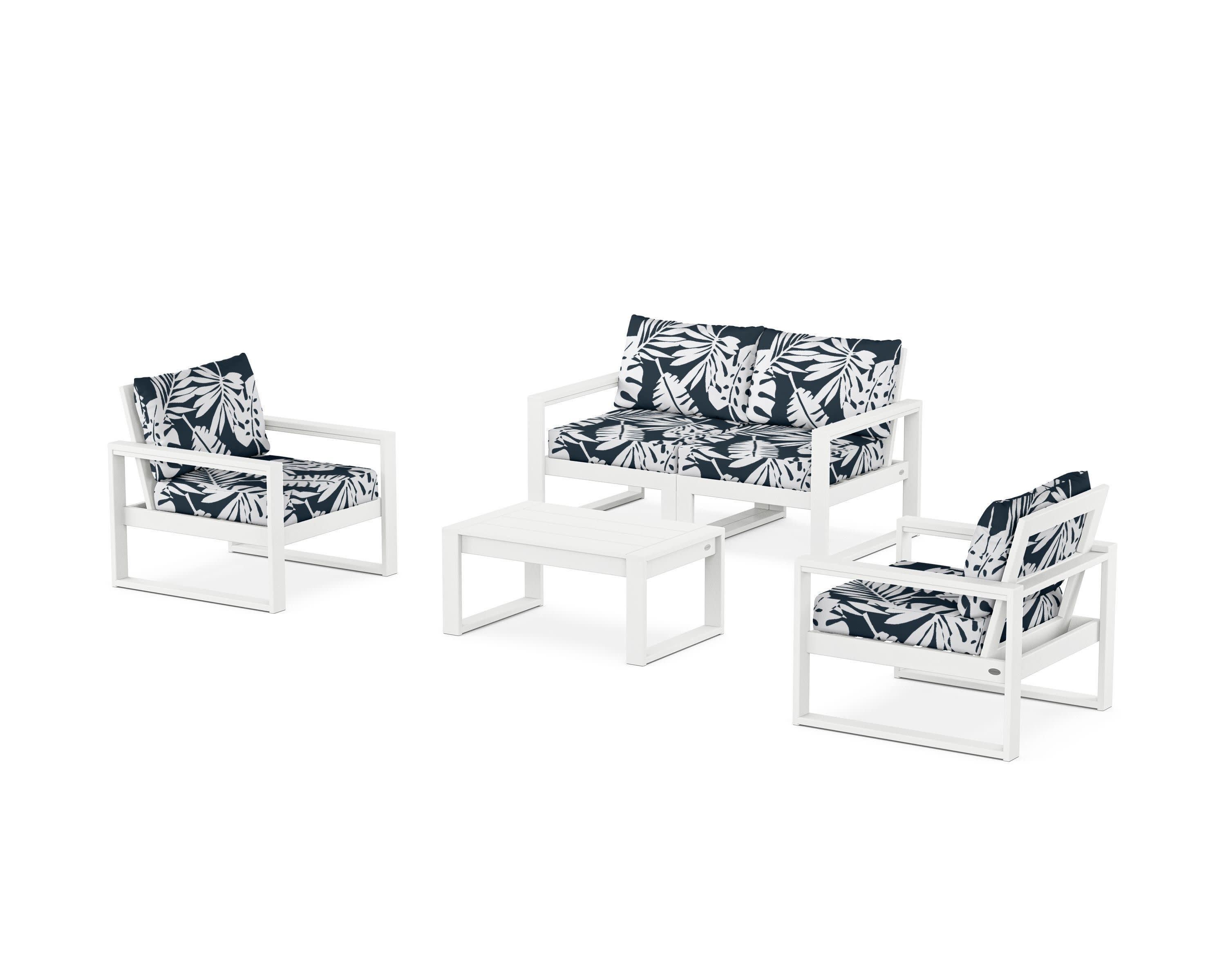 EDGE Sectional 4-Piece Deep Seating Set with Loveseat in White / Leaf Marine Indigo