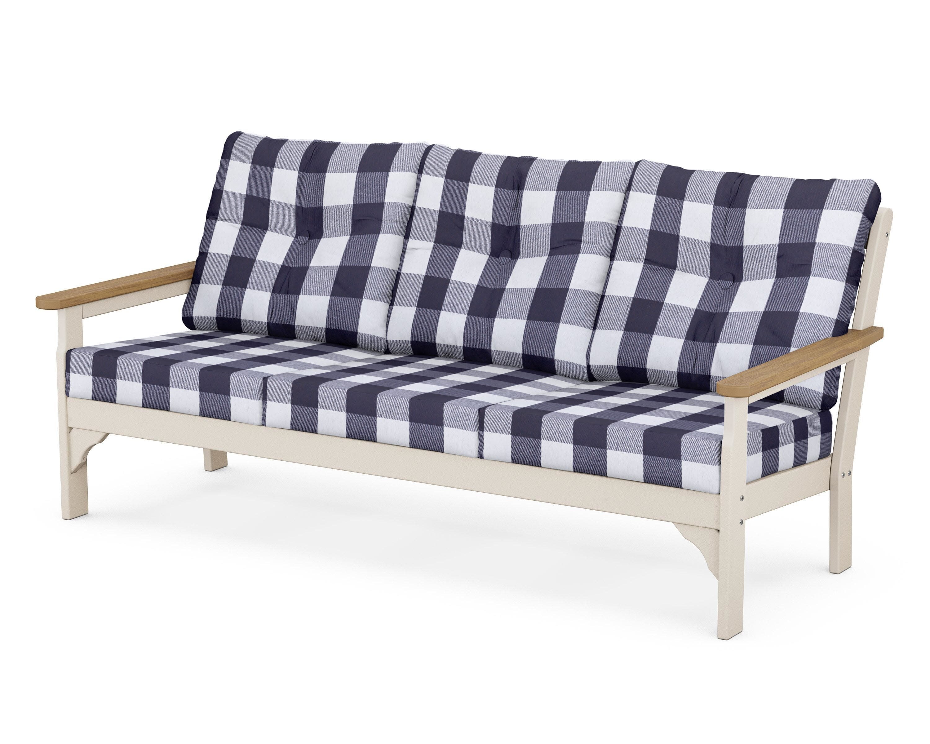 Vineyard Deep Seating Sofa in Sand / Natural / Buffalo Plaid Navy