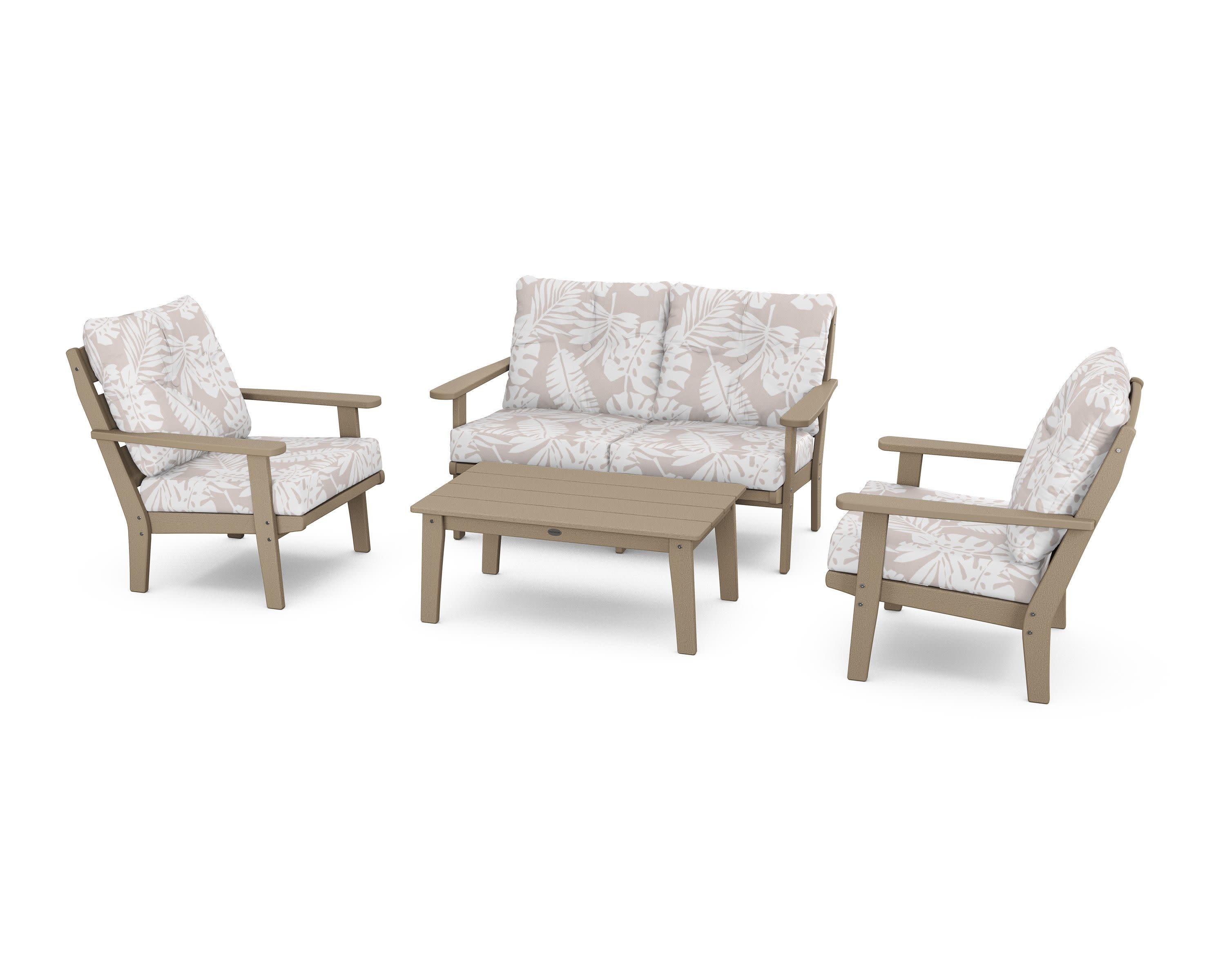 Lakeside 4-Piece Deep Seating Set in Vintage Sahara / Leaf Dune Burlap