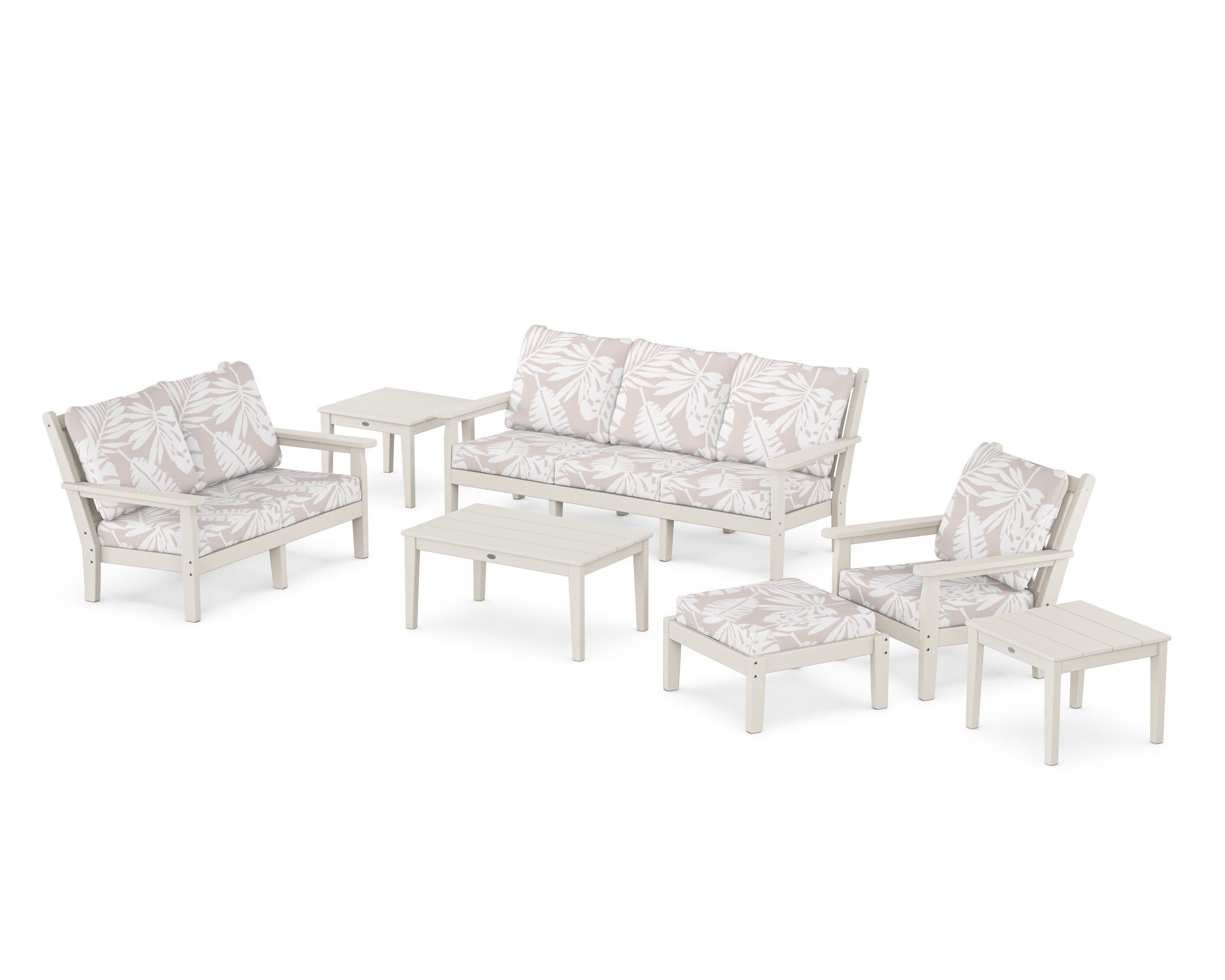 Chippendale 7-Piece Deep Seating Set in Sand / Leaf Dune Burlap