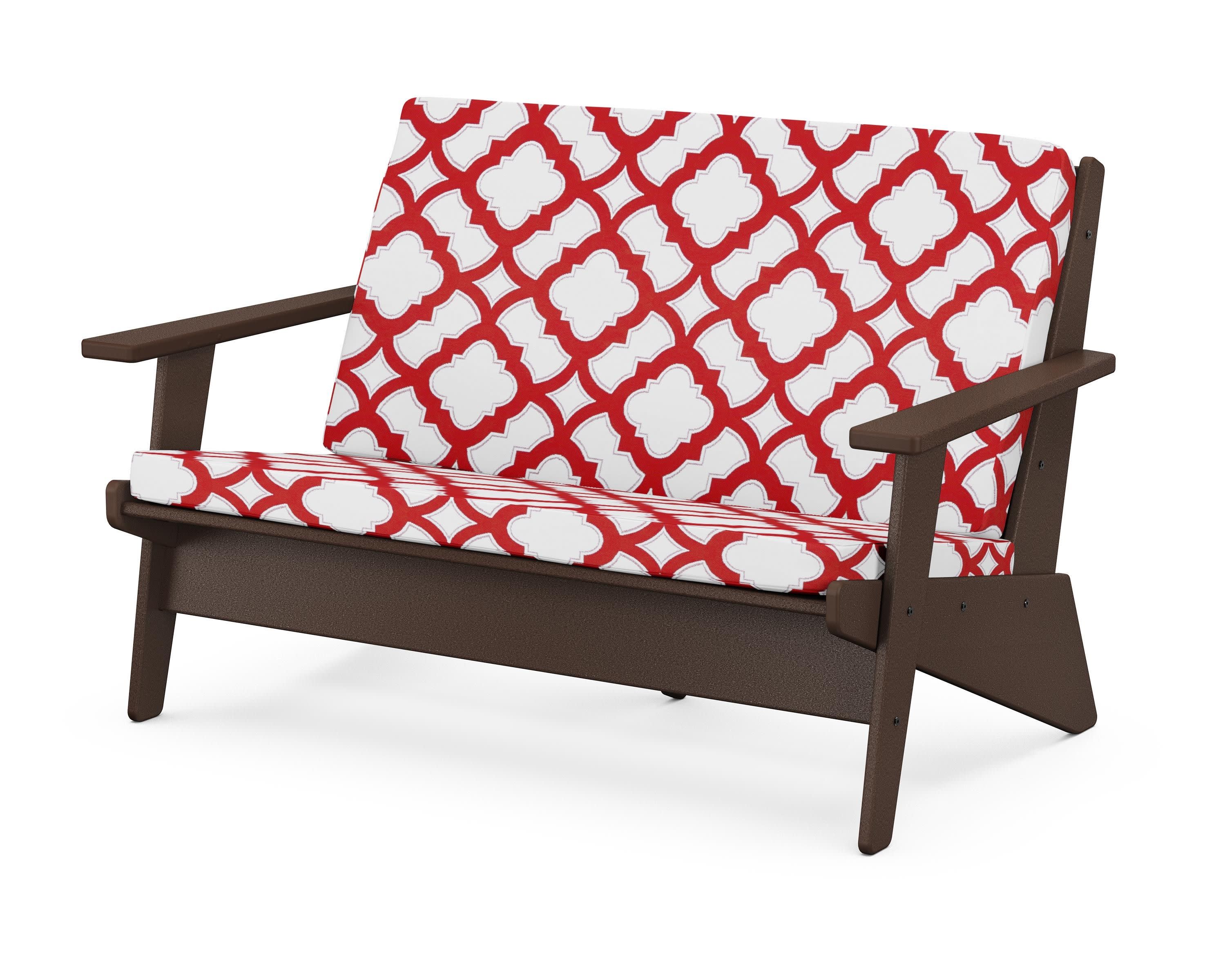 Riviera Modern Lounge Loveseat in Mahogany / Trellis Crimson