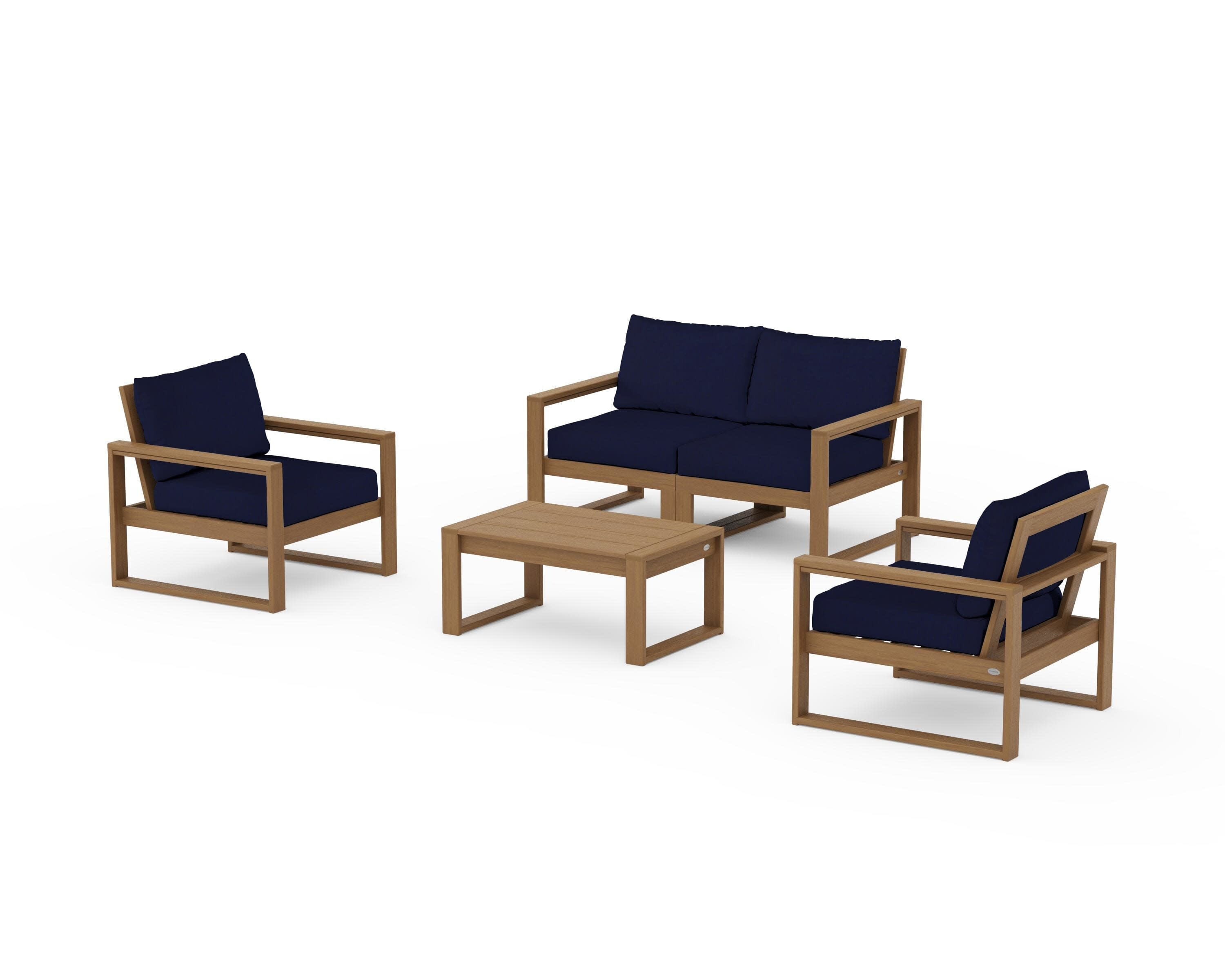 EDGE Sectional 4-Piece Deep Seating Set with Loveseat in Natural / Navy