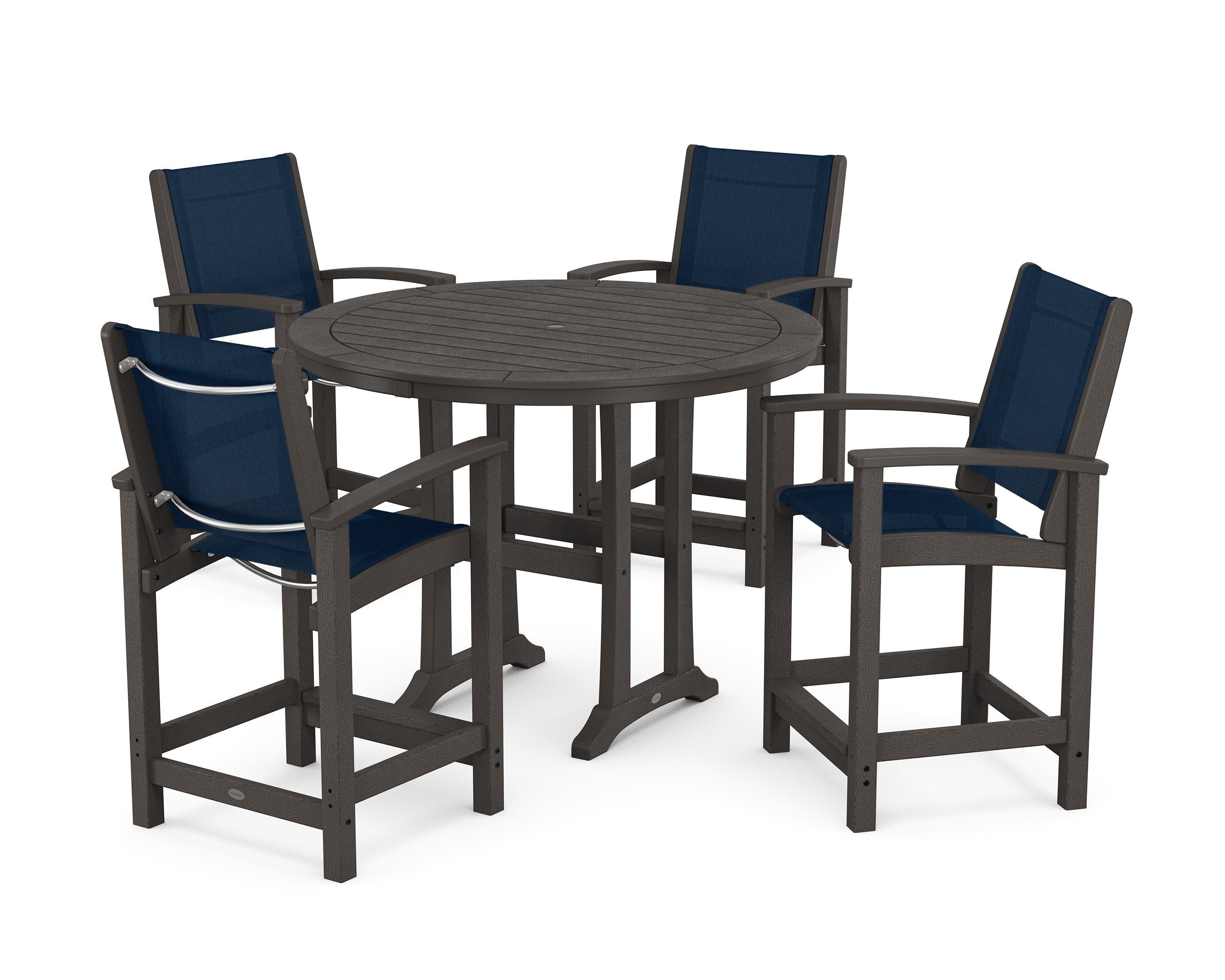 Coastal 5-Piece Counter Set in Vintage Coffee / Navy Blue Sling