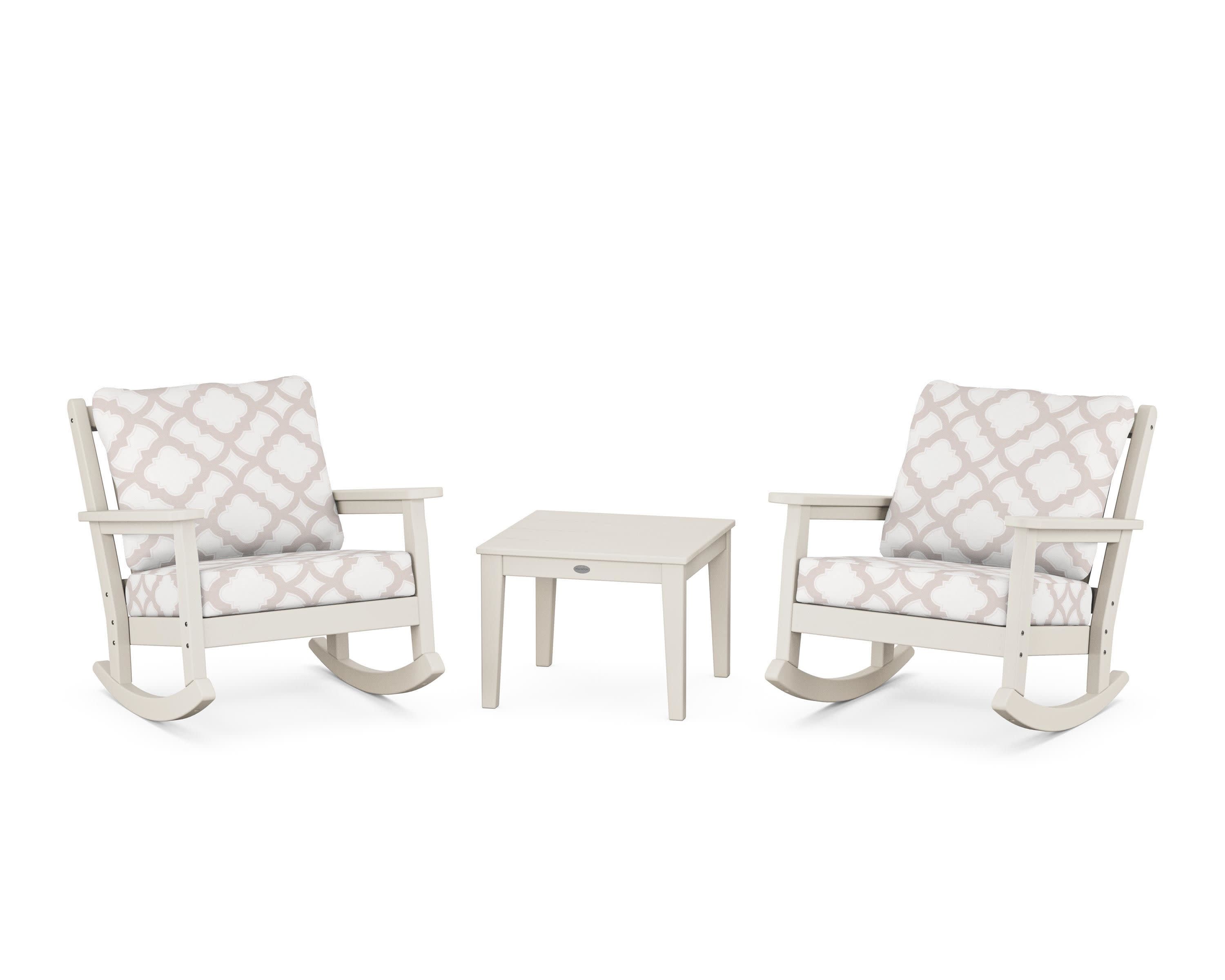 Chippendale 3-Piece Deep Seating Rocker Set in Sand / Trellis Dune Burlap