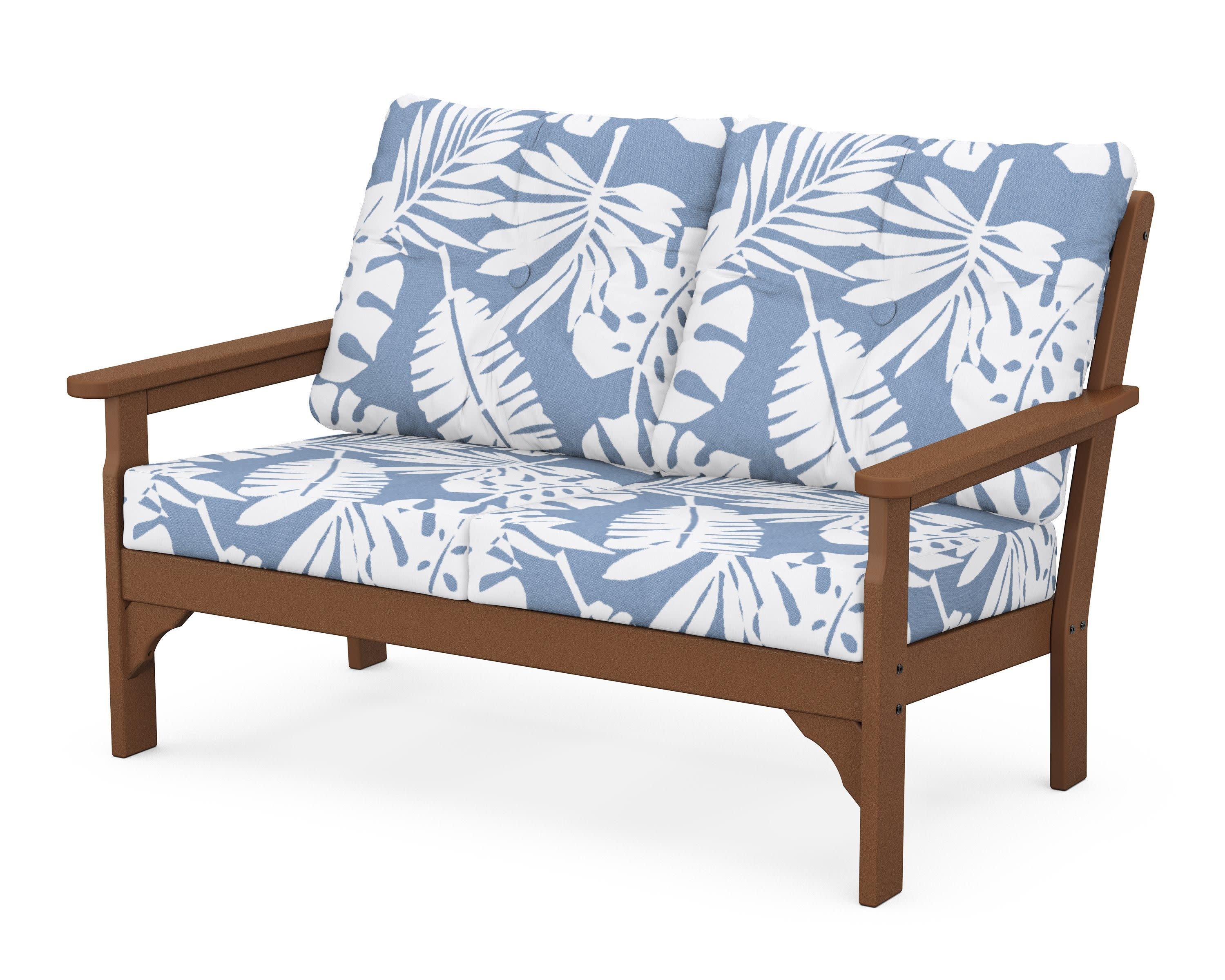 Vineyard Deep Seating Loveseat in Teak / Leaf Sky Blue