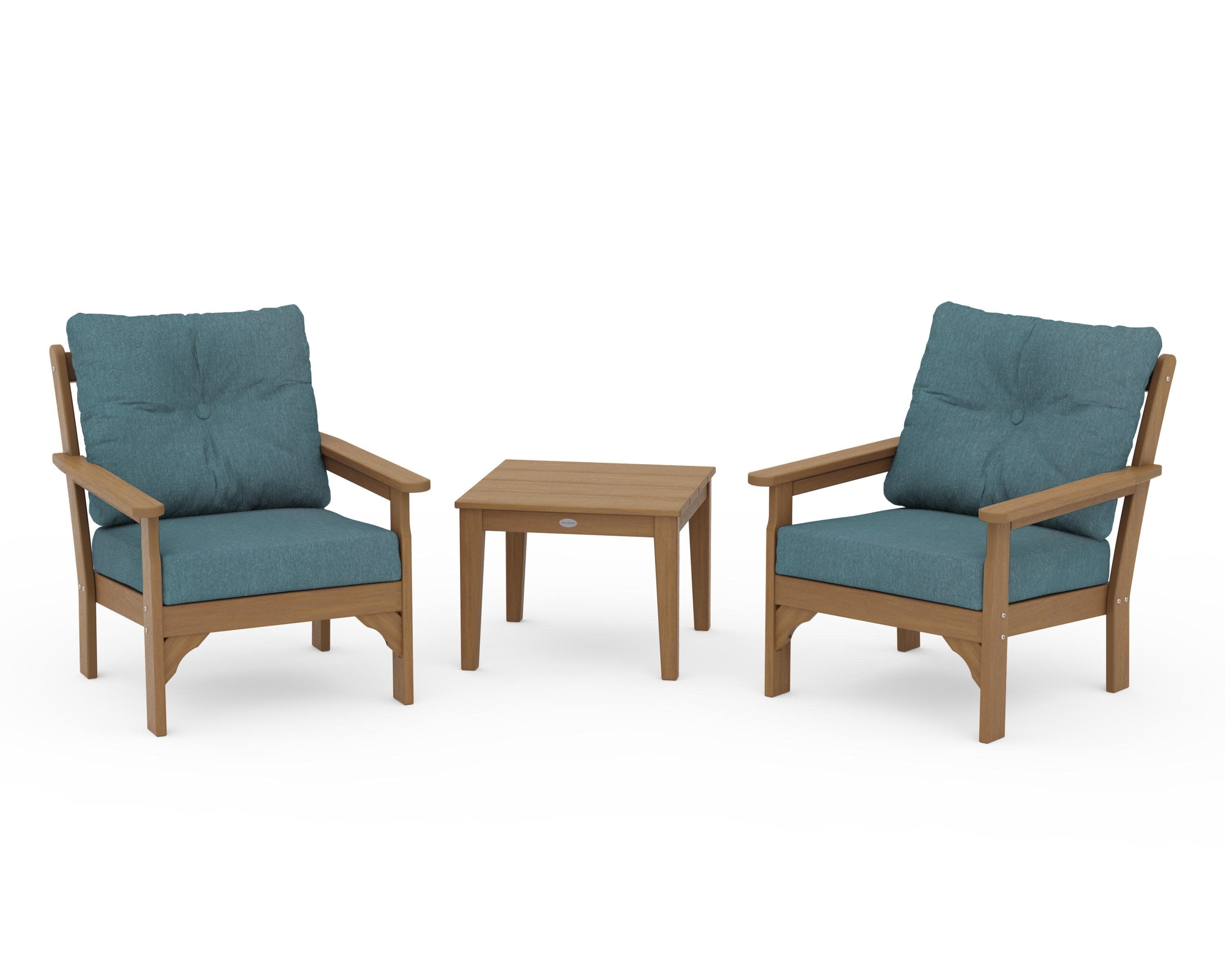 Vineyard 3-Piece Deep Seating Set in Natural / Ocean Teal