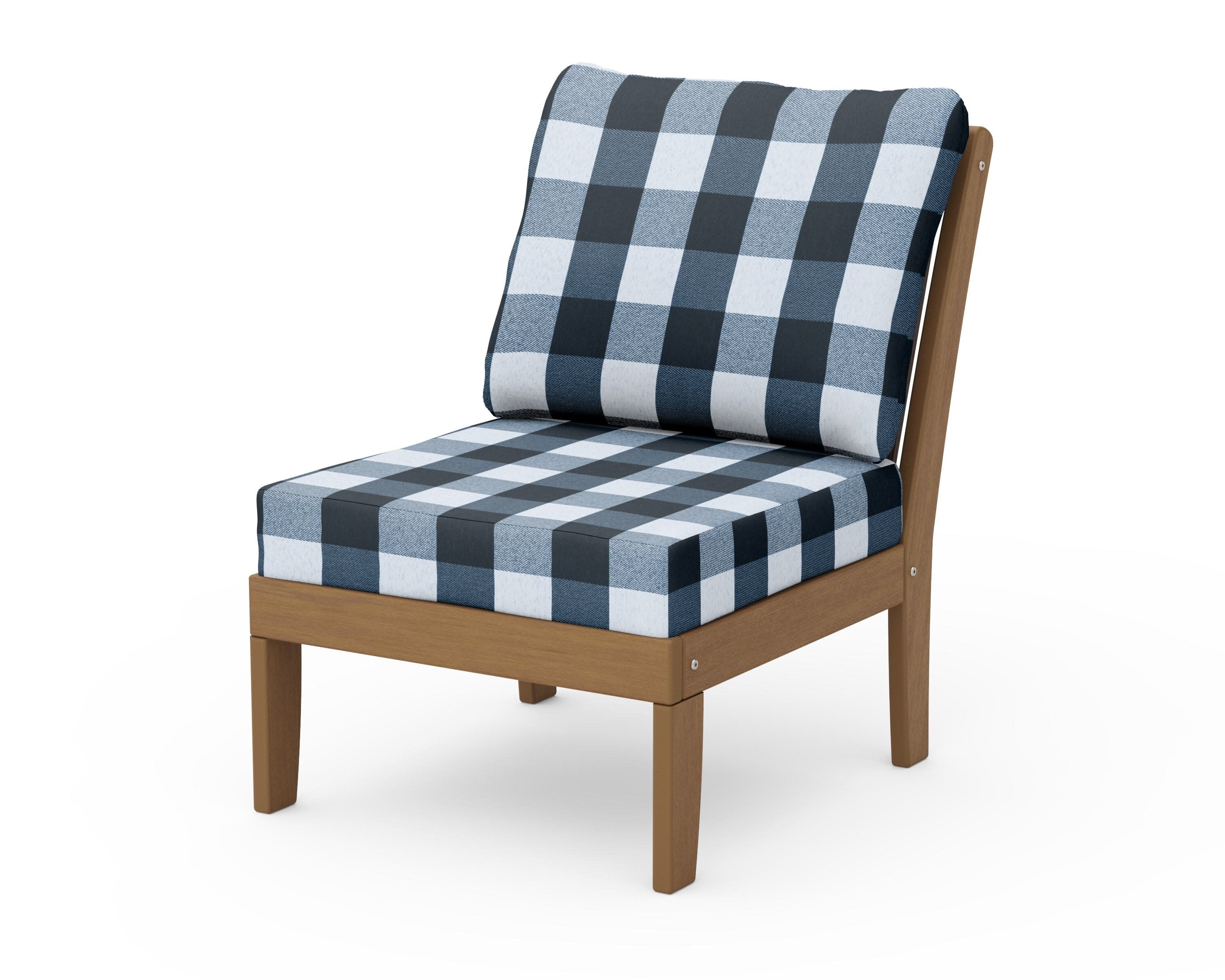 Braxton Modular Armless Chair in Natural / Buffalo Plaid Marine Indigo
