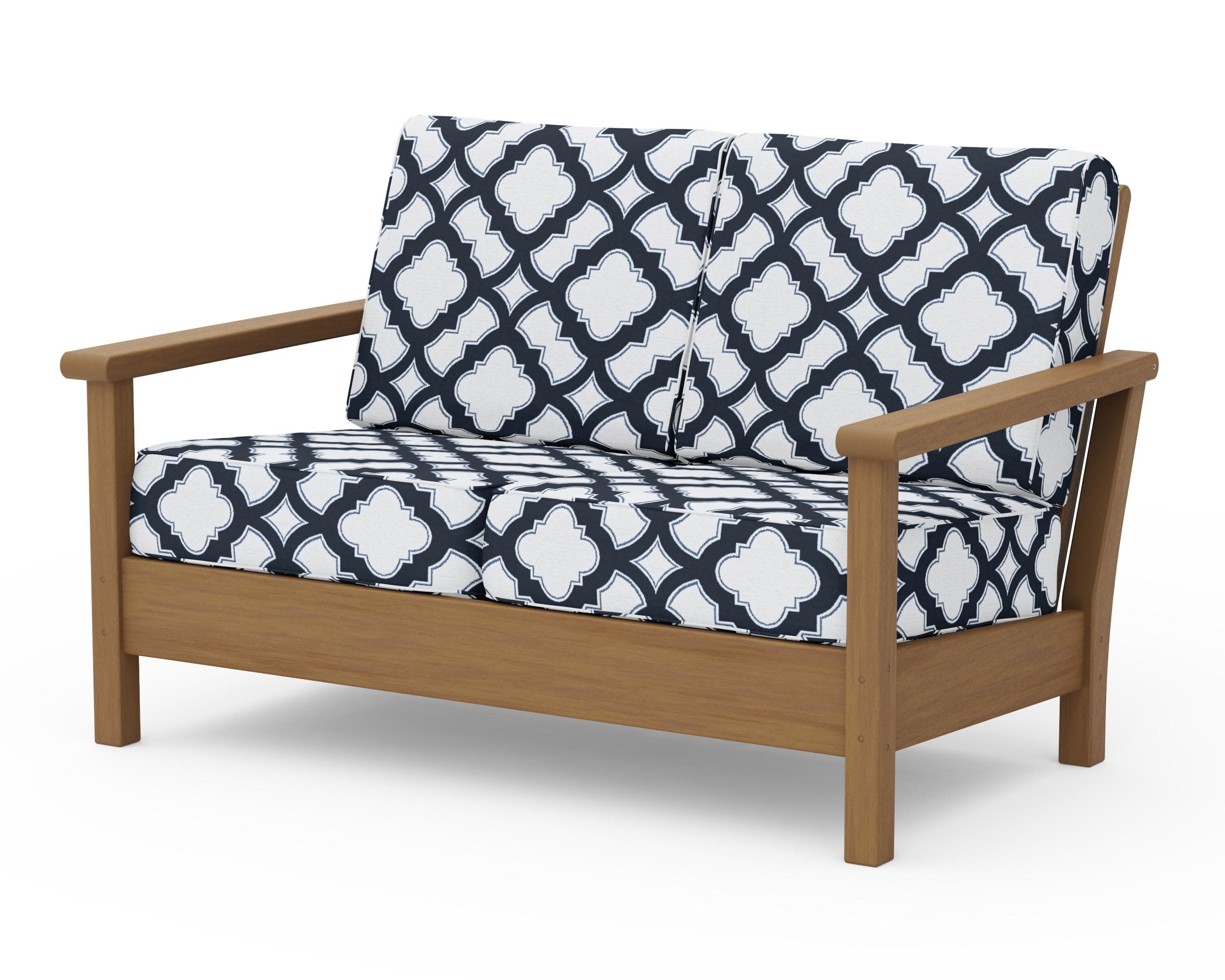 Harbour Deep Seating Loveseat in Natural / Trellis Marine Indigo