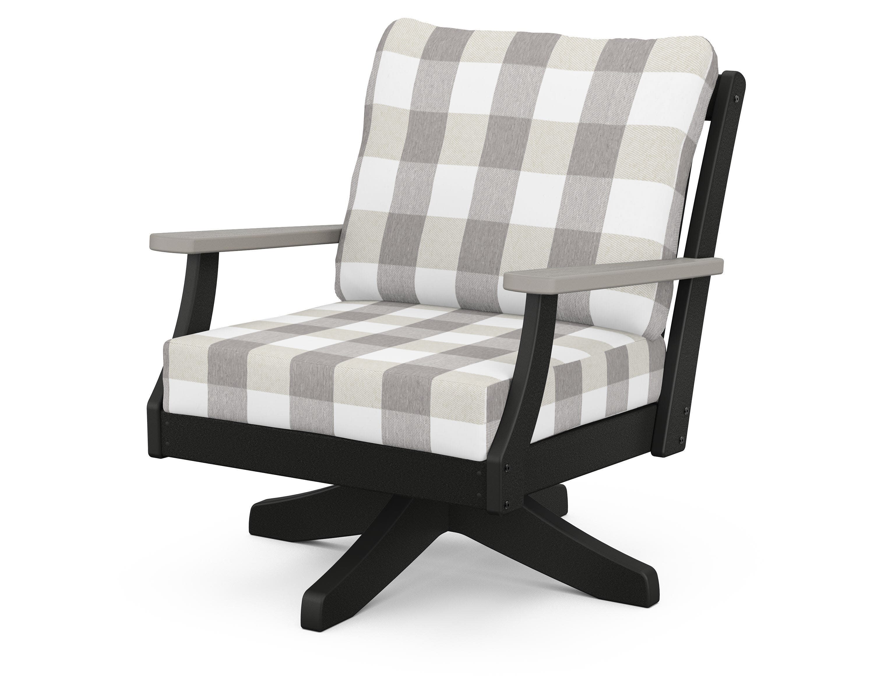 Braxton Deep Seating Swivel Chair in Black / Driftwood / Buffalo Plaid Grey Mist