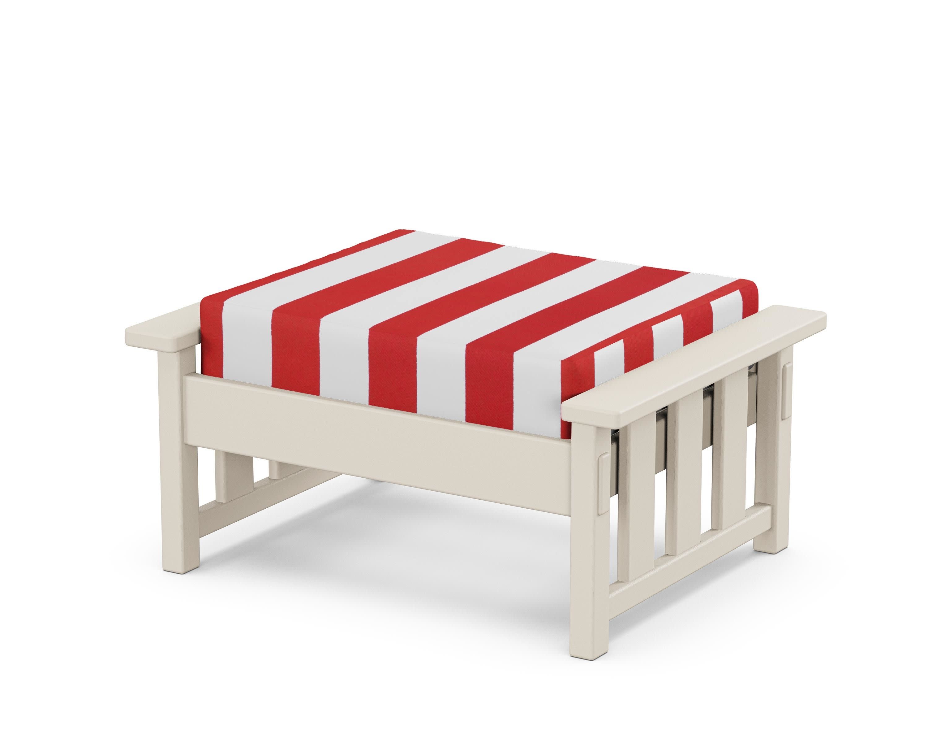 Acadia Deep Seating Ottoman in Sand / Cabana Stripe Crimson