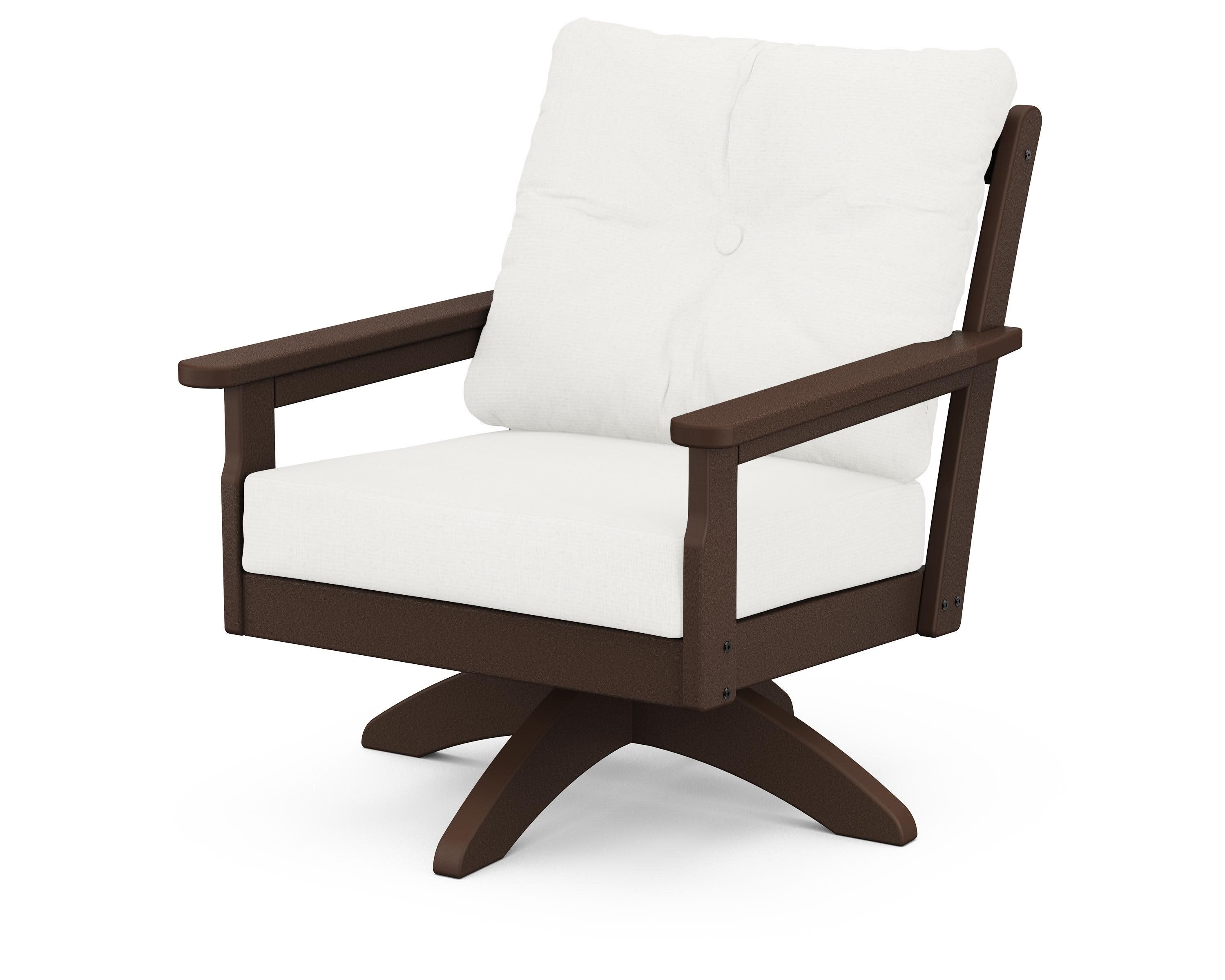 Vineyard Deep Seating Swivel Chair in Mahogany / Natural Linen