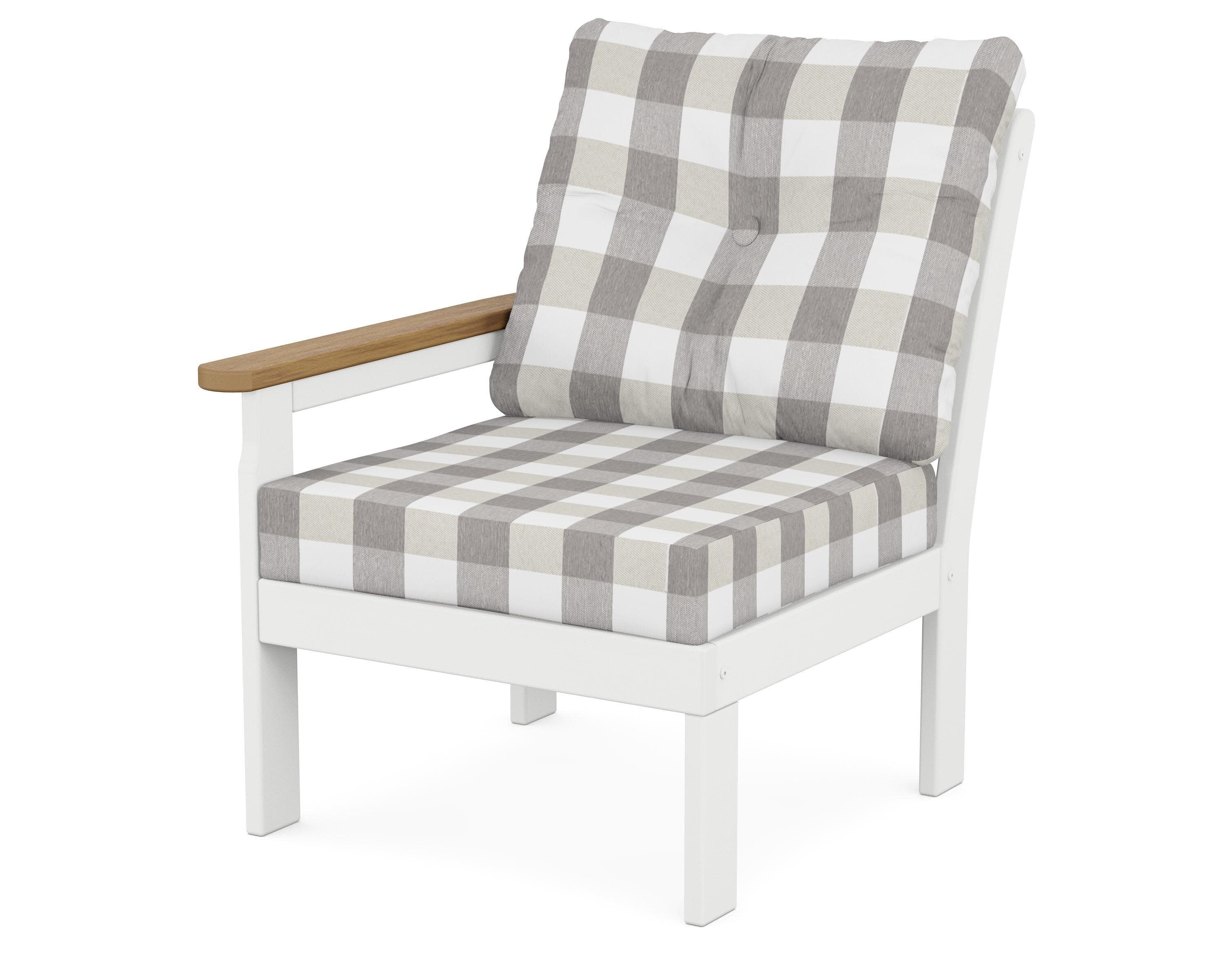 Vineyard Modular Left Arm Chair in White / Natural / Buffalo Plaid Grey Mist