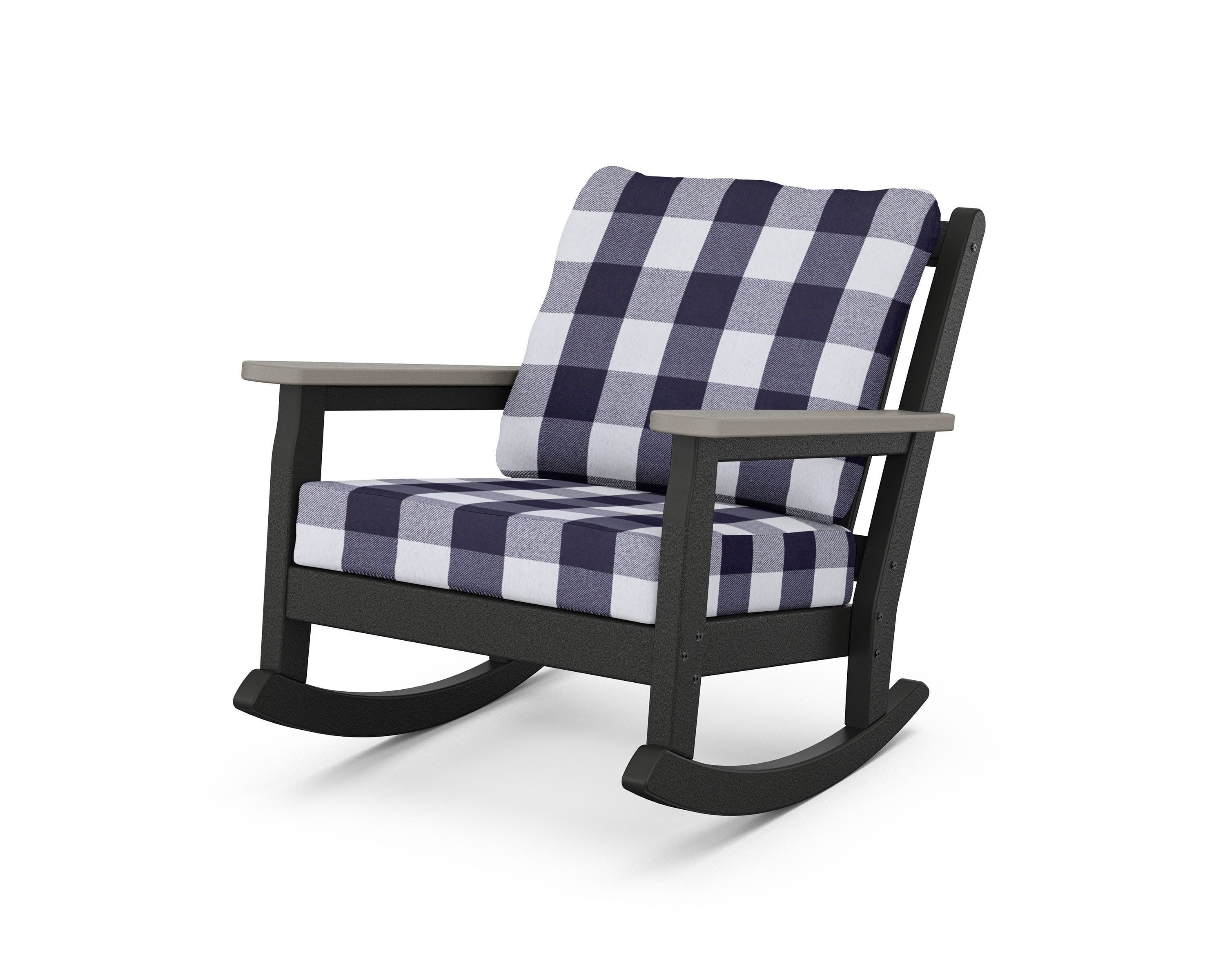Chippendale Deep Seating Rocking Chair in Black / Driftwood / Buffalo Plaid Navy