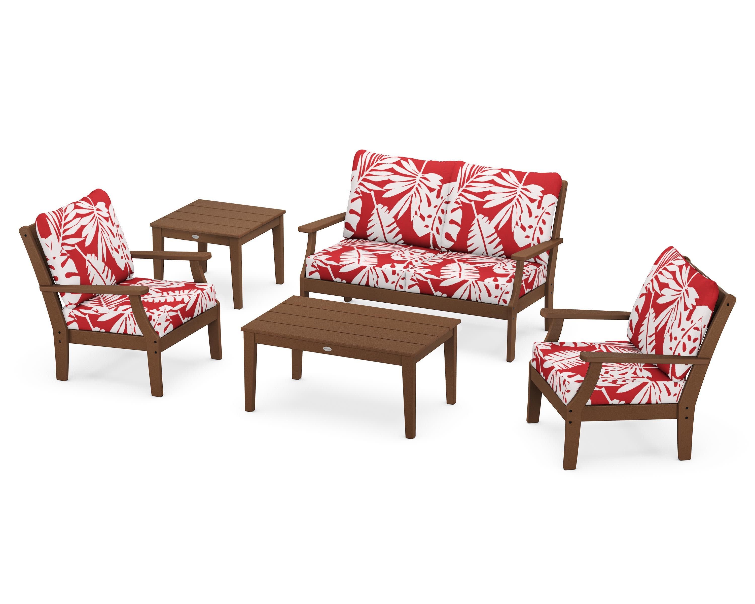 Braxton 5-Piece Deep Seating Set in Teak / Leaf Crimson