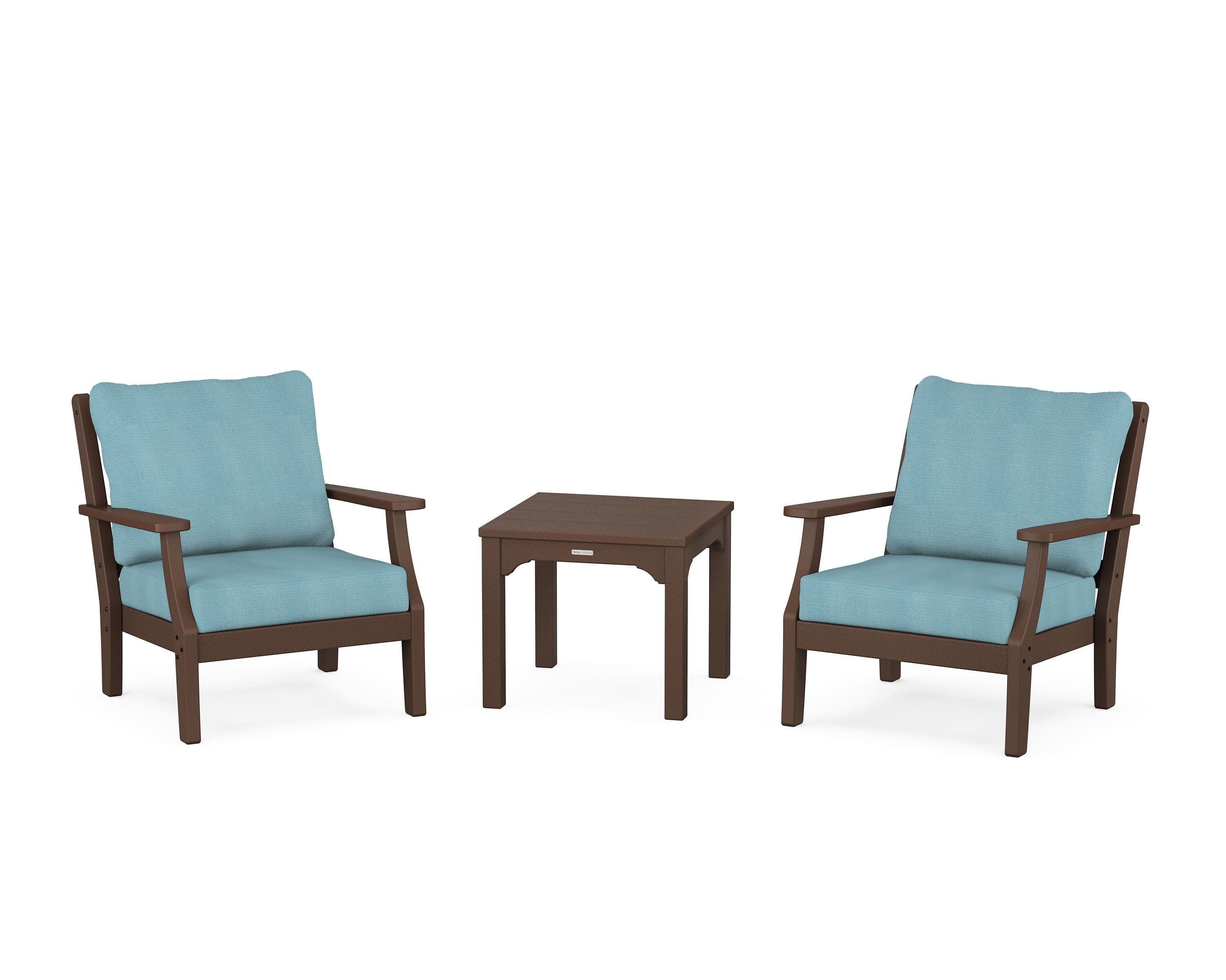 Chinoiserie 3-Piece Deep Seating Set in Mahogany / Lattice Sky Blue