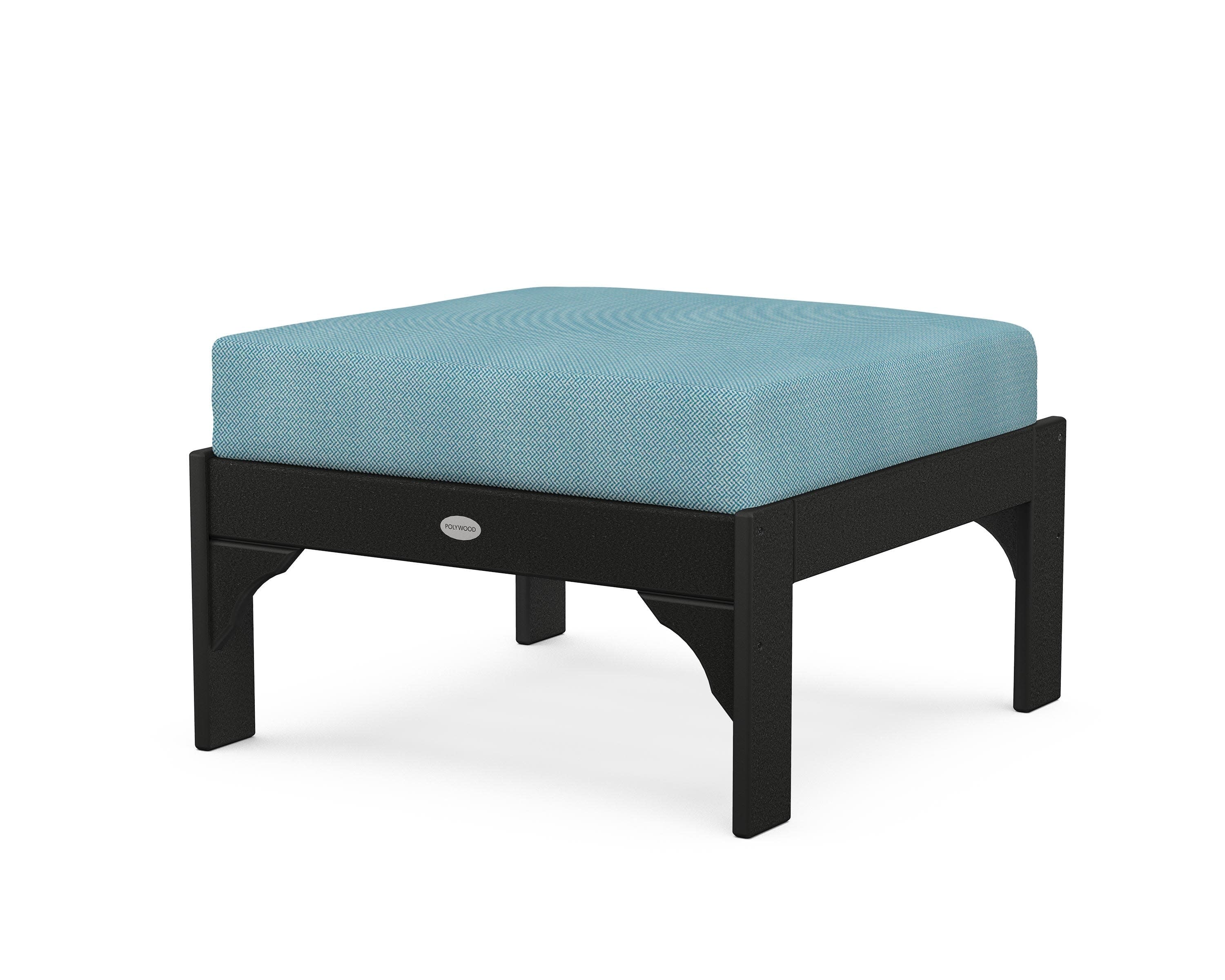 Vineyard Deep Seating Ottoman in Black / Lattice Sky Blue