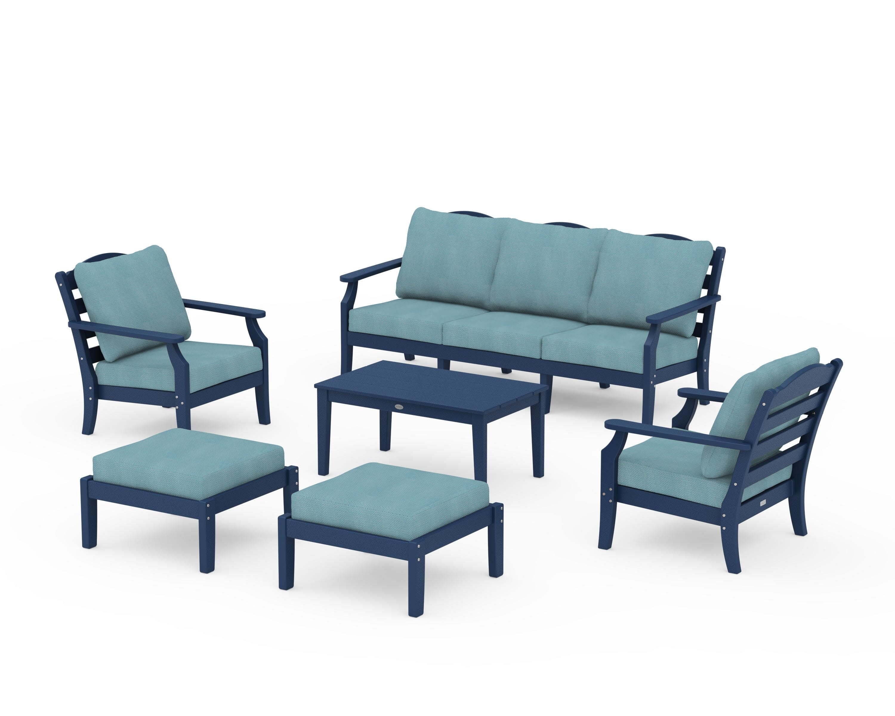 Savannah 6-Piece Lounge Sofa Set in Navy / Lattice Sky Blue