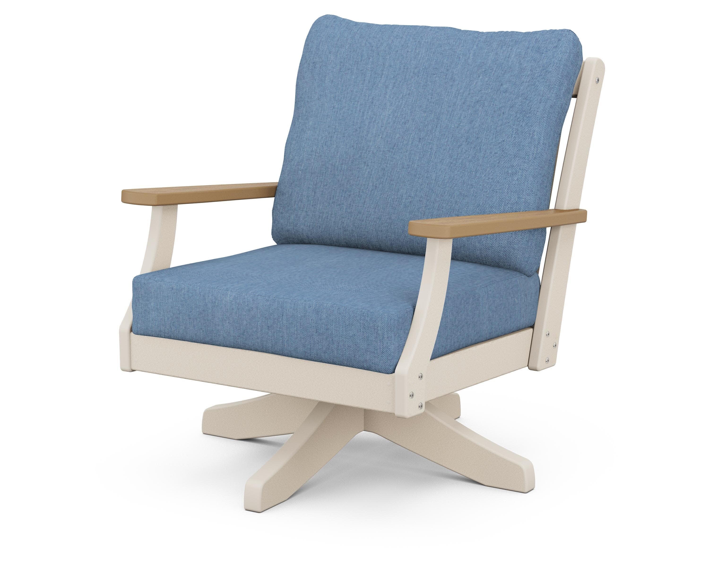 Braxton Deep Seating Swivel Chair in Sand / Natural / Sky Blue