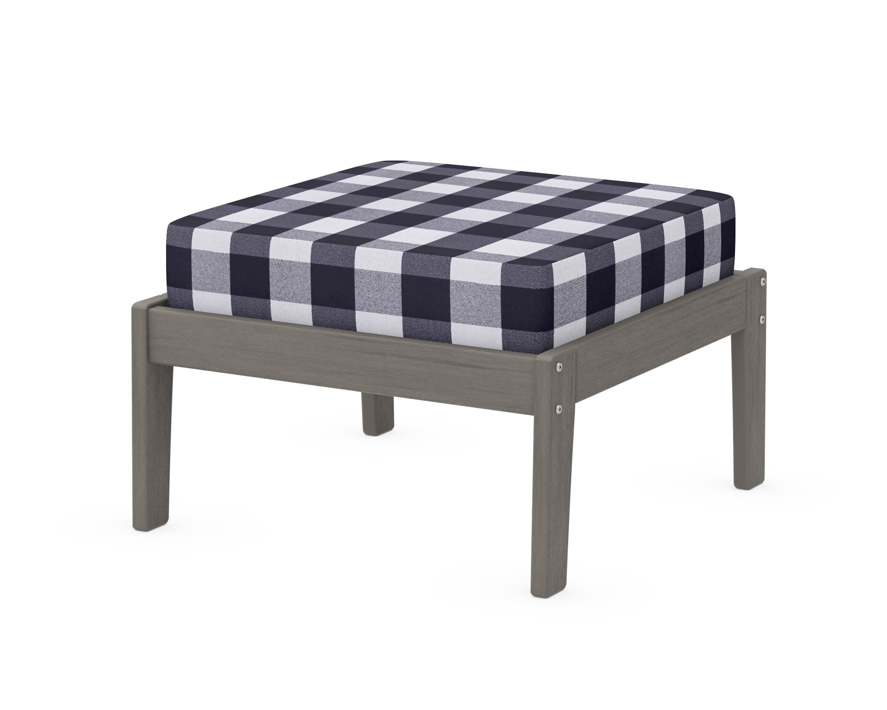 Deep Seating Ottoman in Driftwood / Buffalo Plaid Navy