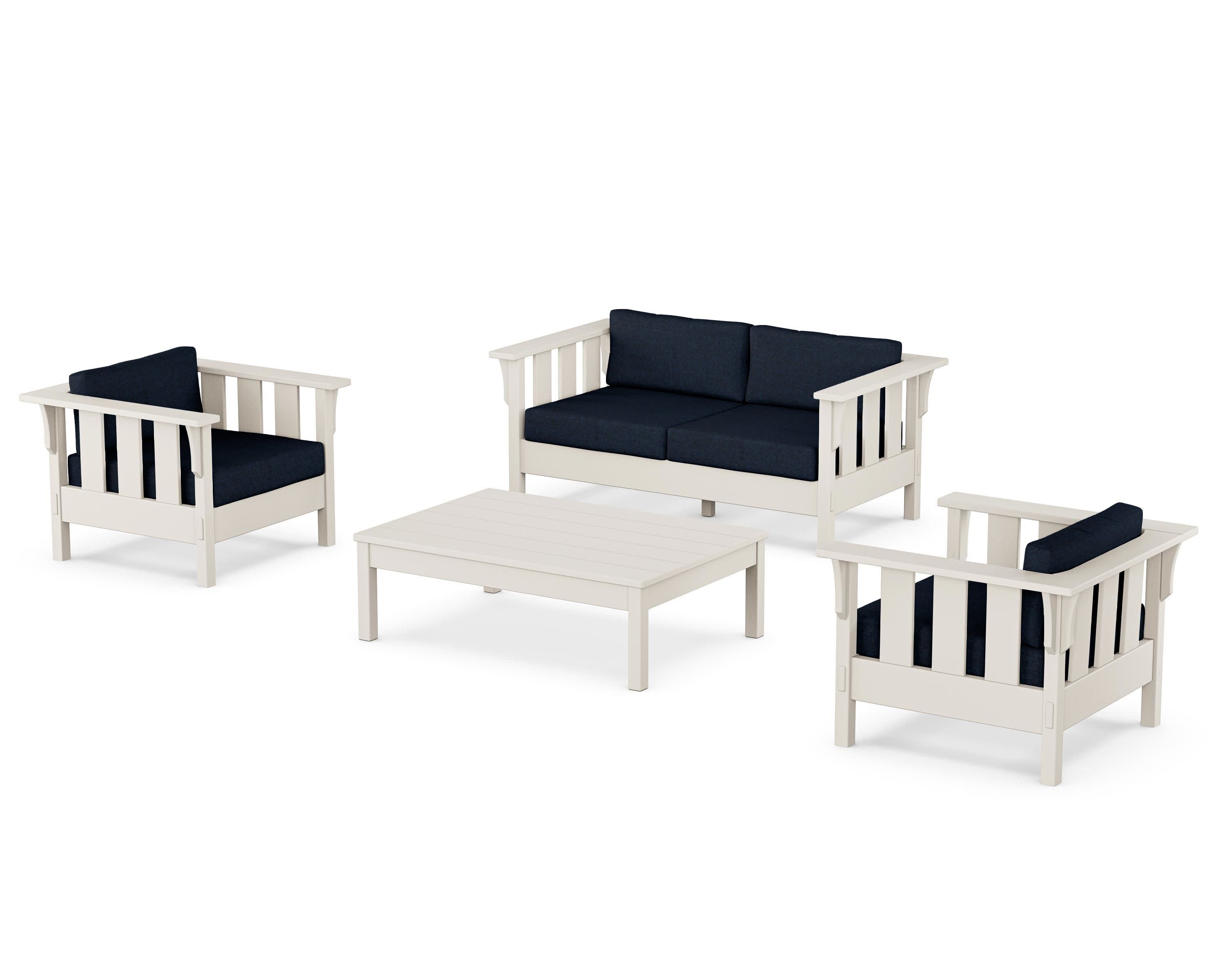 Acadia 4-Piece Deep Seating Set with Loveseat in Sand / Marine Indigo