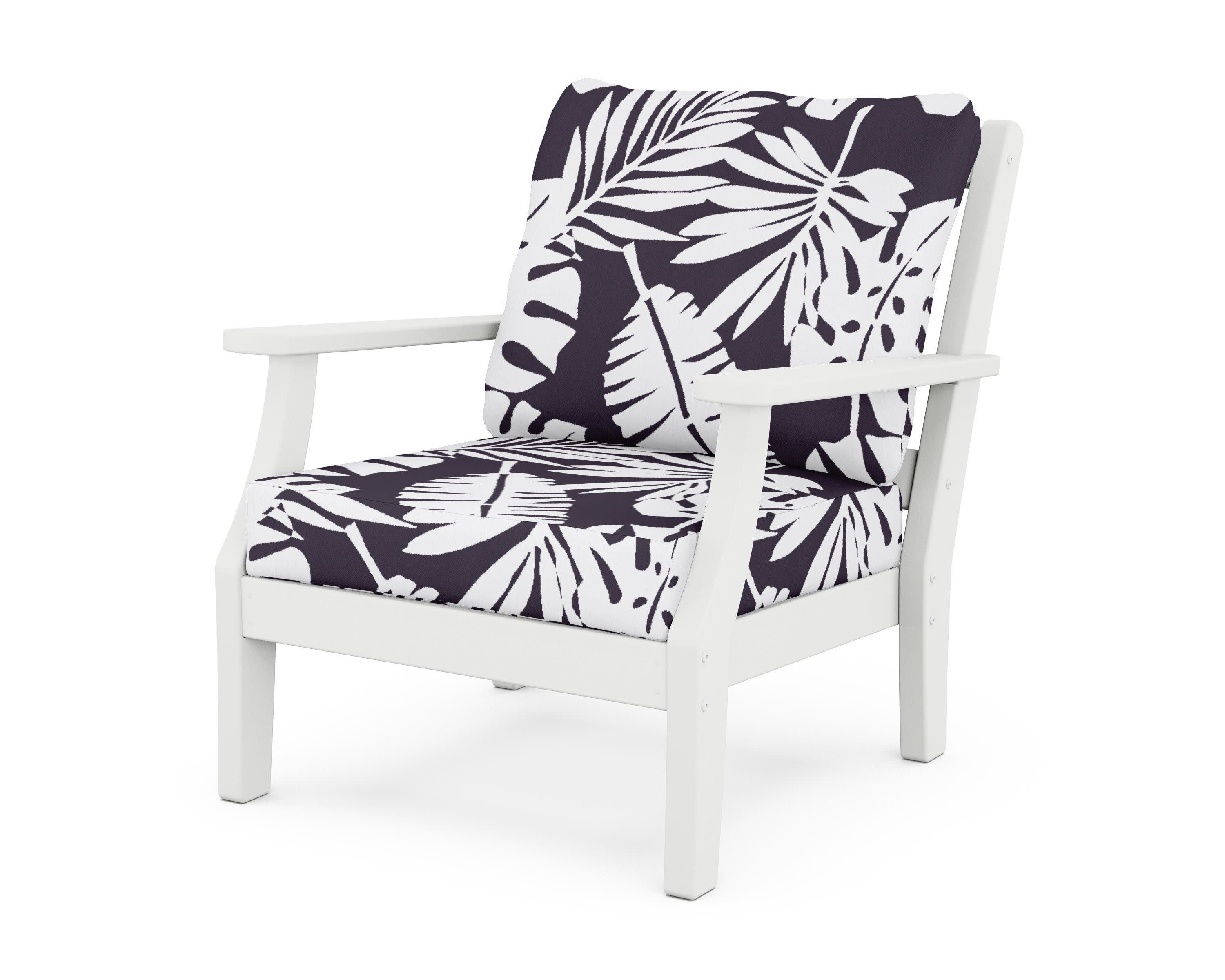 Chinoiserie Deep Seating Chair in White / Leaf Navy