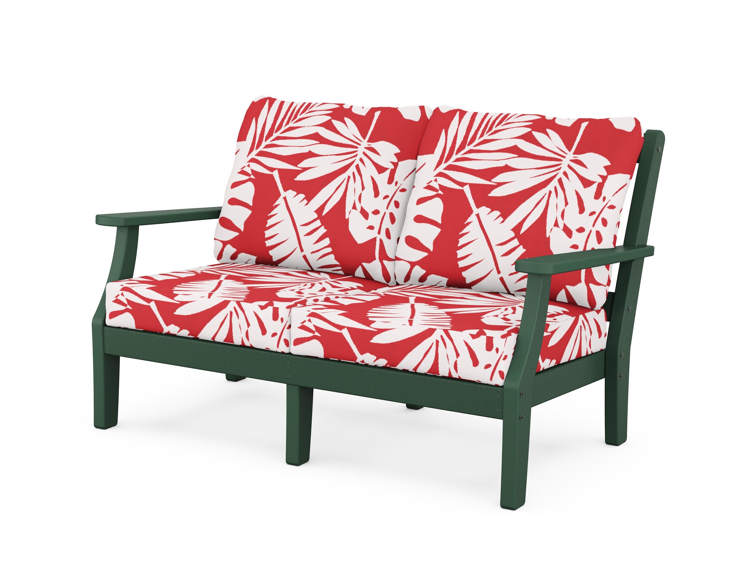 Chinoiserie Deep Seating Loveseat in Green / Leaf Crimson
