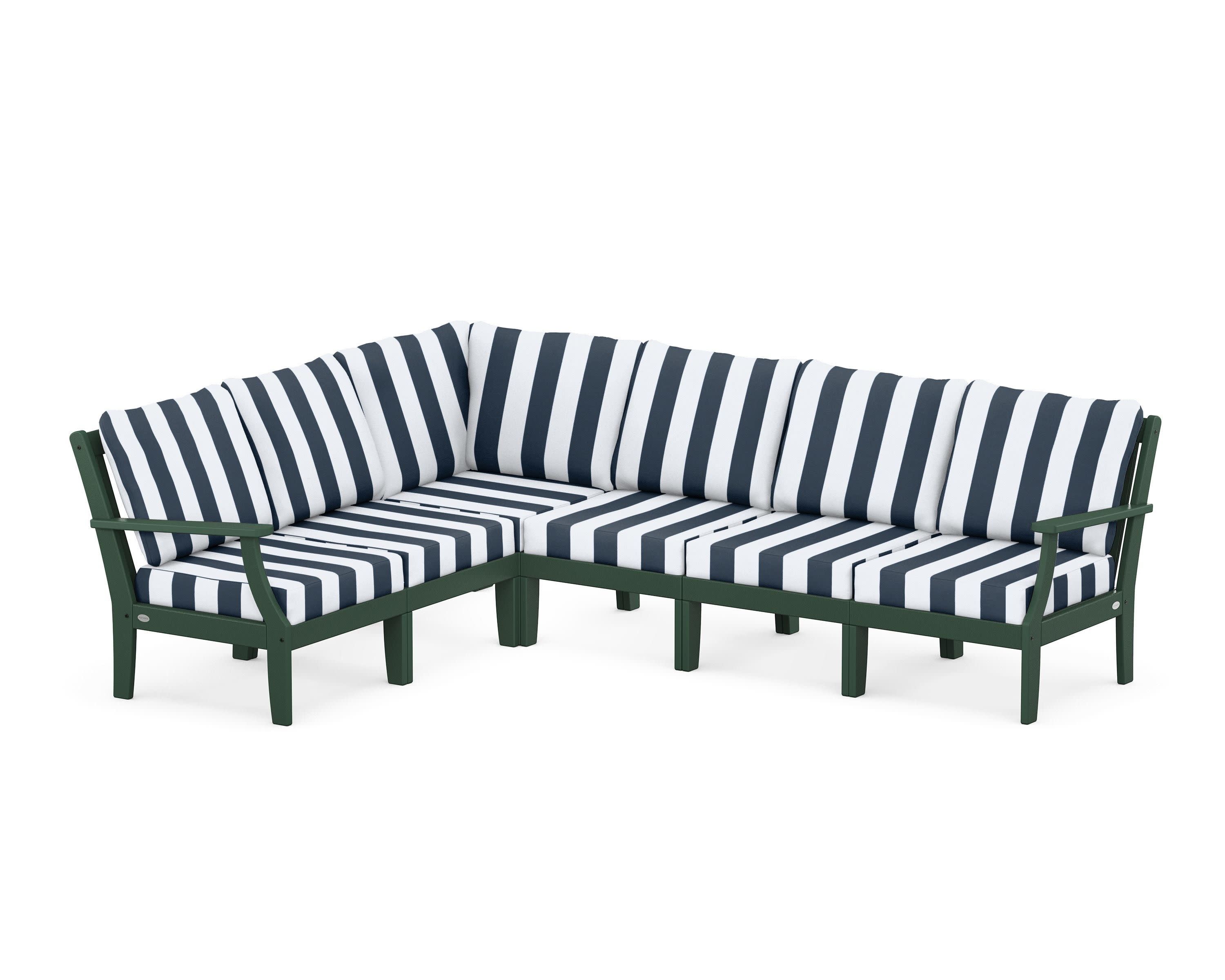 Braxton Modular 6-Piece Deep Seating Set in Green / Cabana Stripe Marine Indigo
