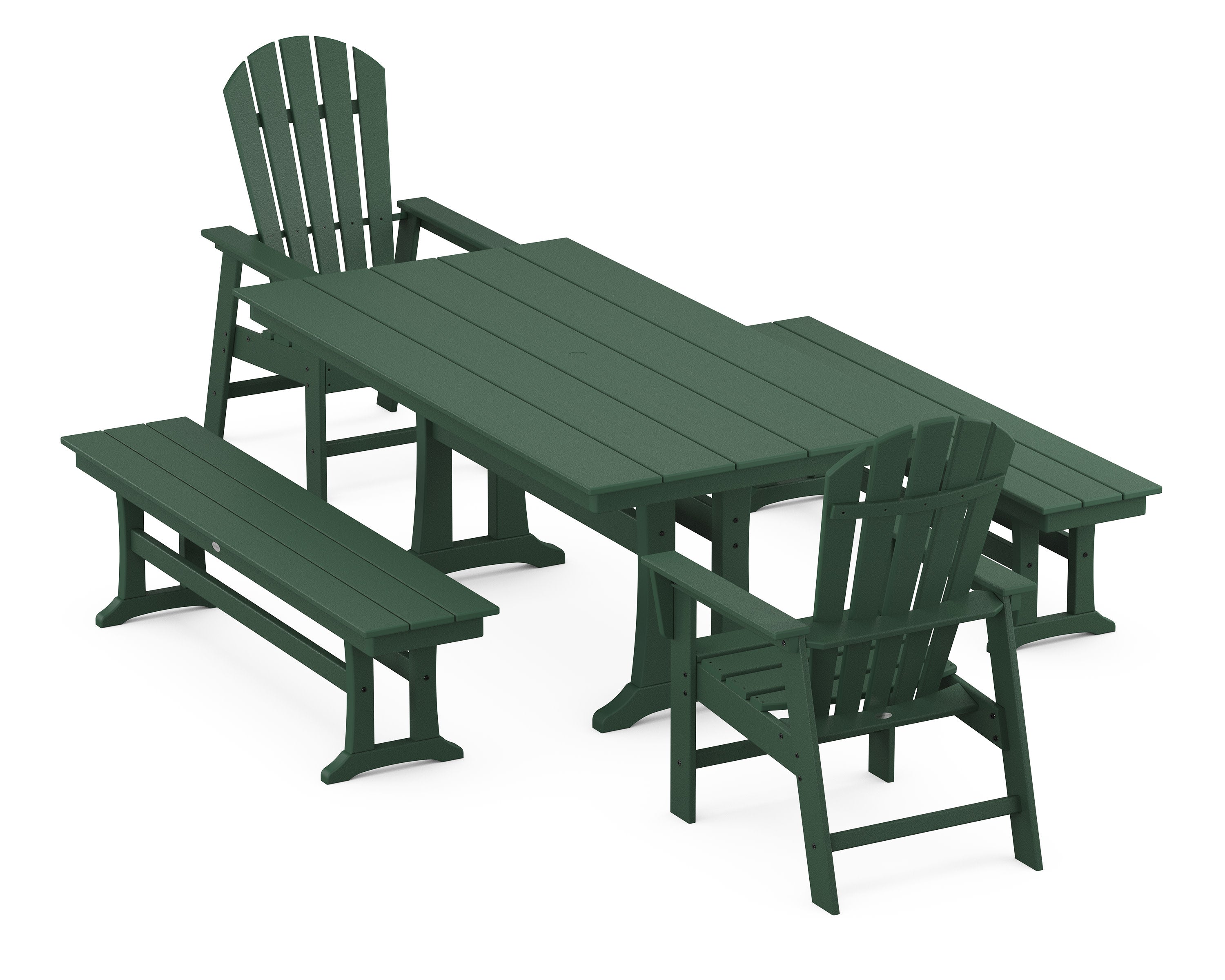 South Beach 5-Piece Farmhouse Dining Set With Trestle Legs in Green