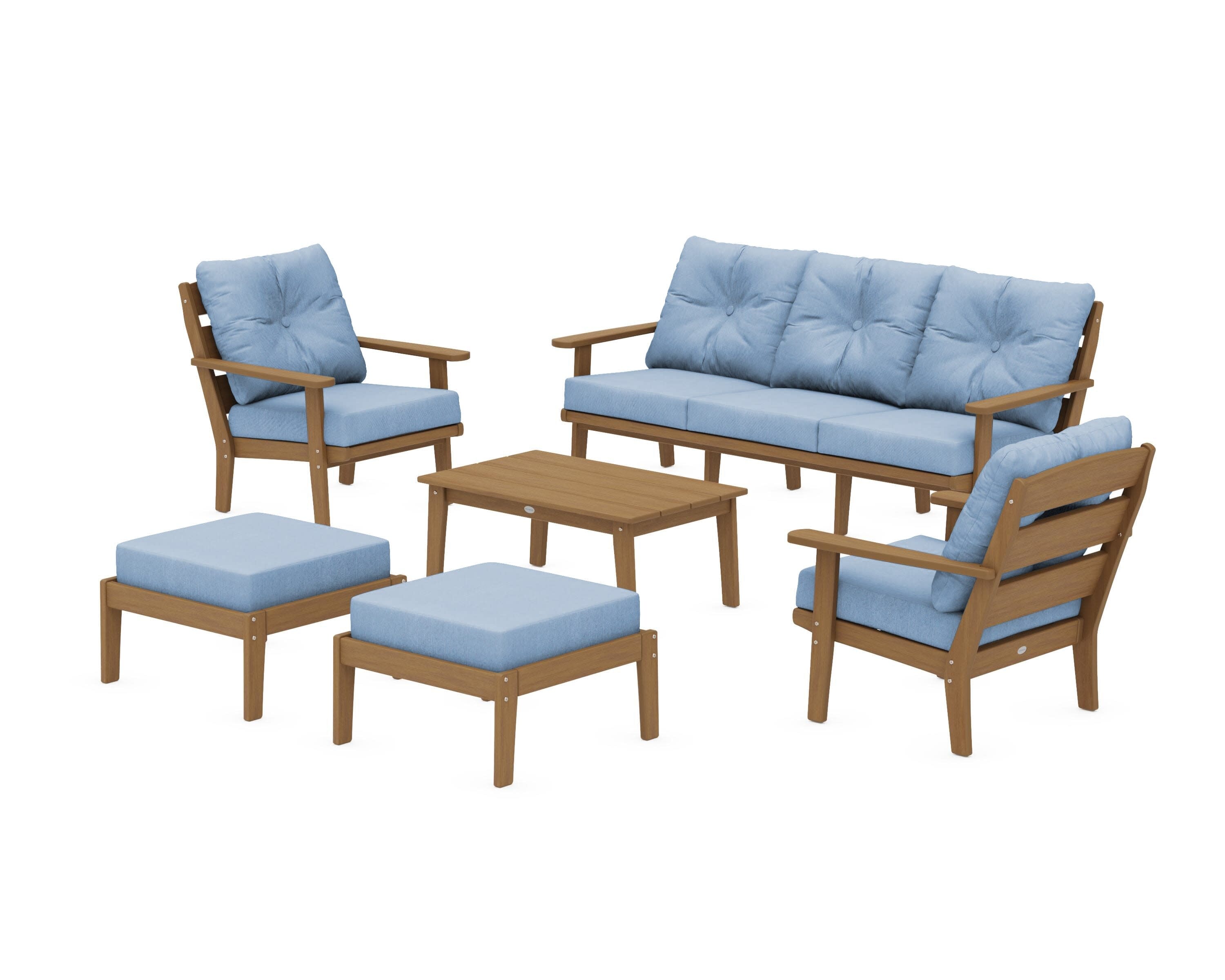 Lakeside 6-Piece Lounge Sofa Set in Natural / Sky Blue