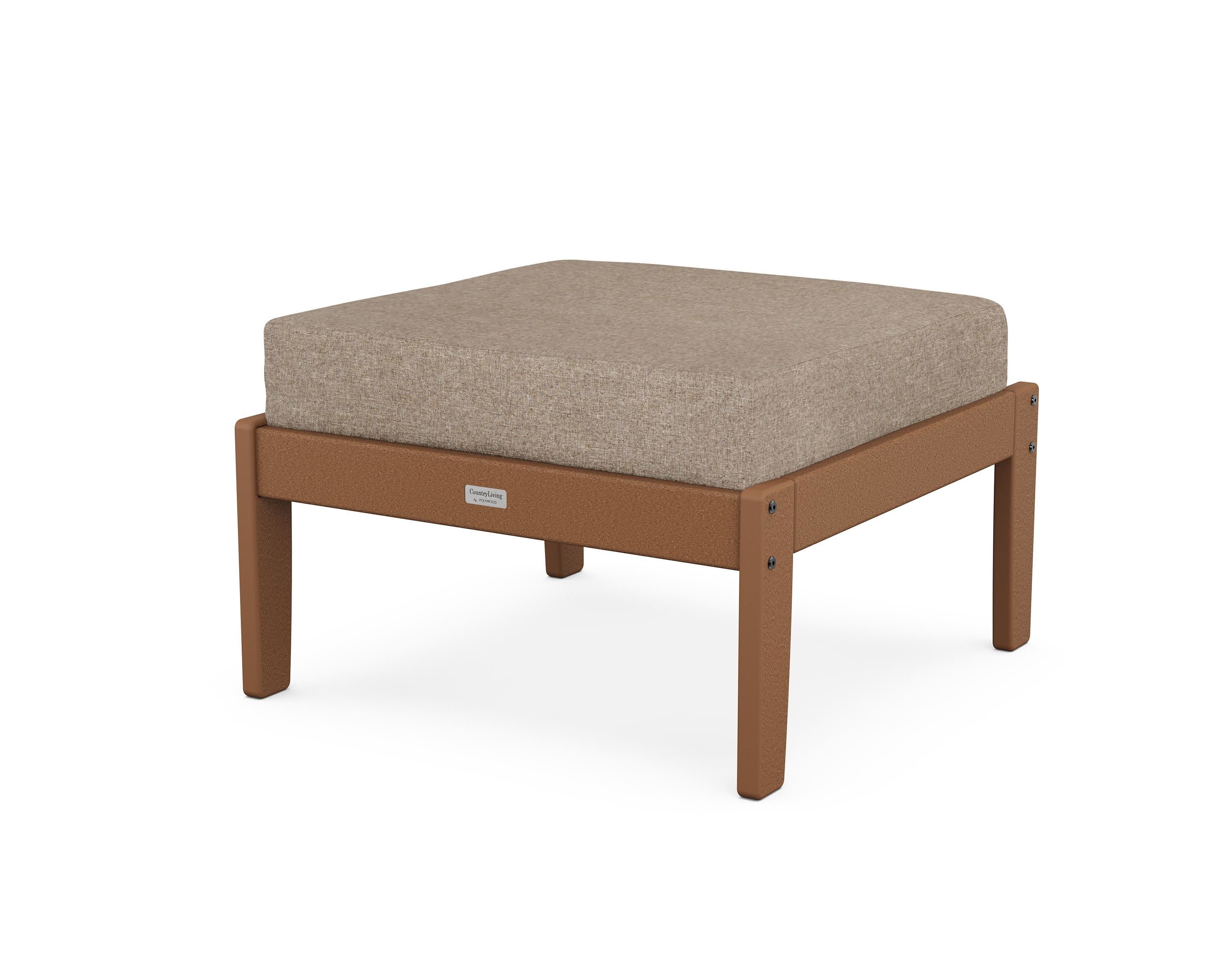 Cottage Deep Seating Ottoman in Teak / Spiced Burlap
