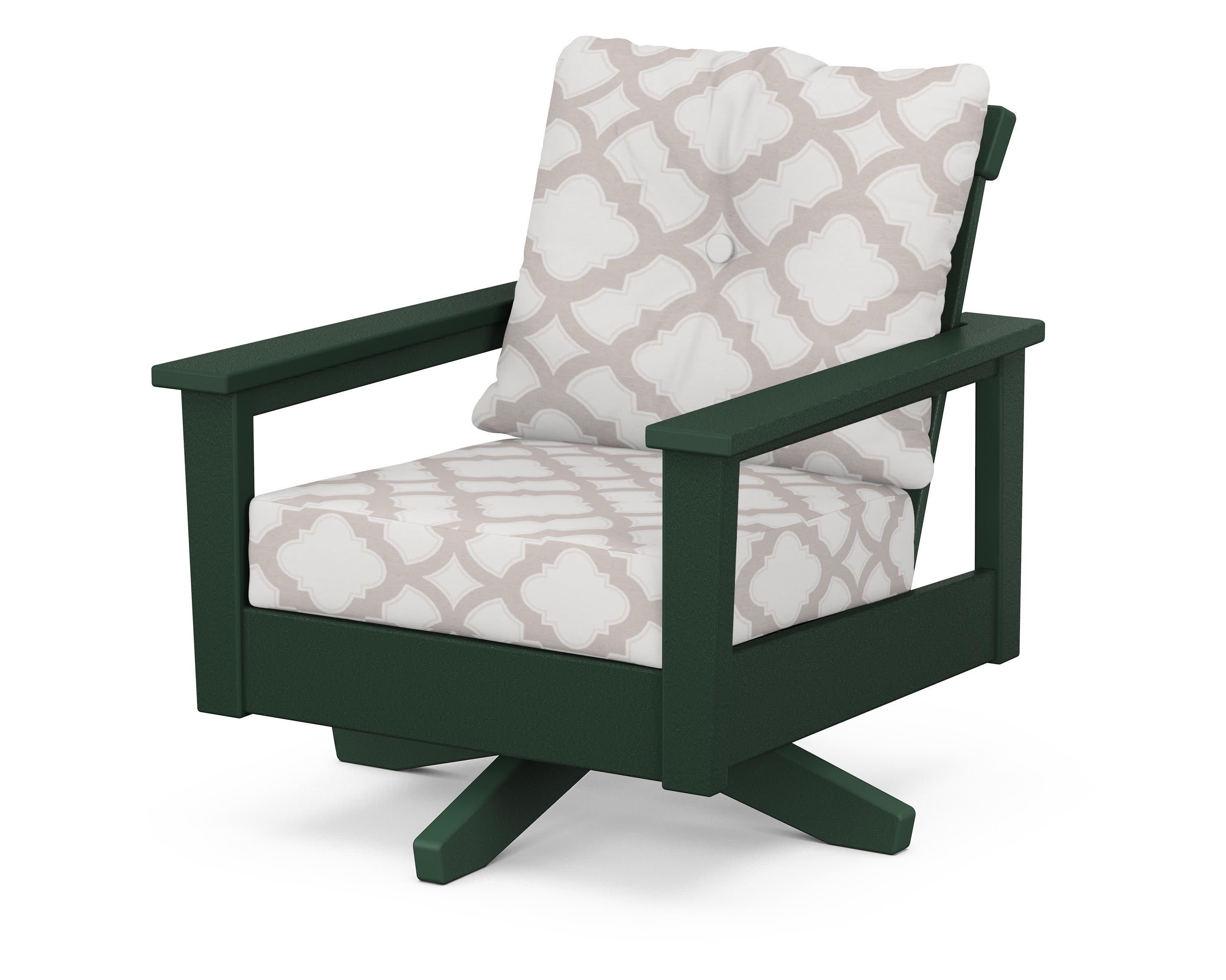 Prescott Deep Seating Swivel Chair in Green / Trellis Dune Burlap