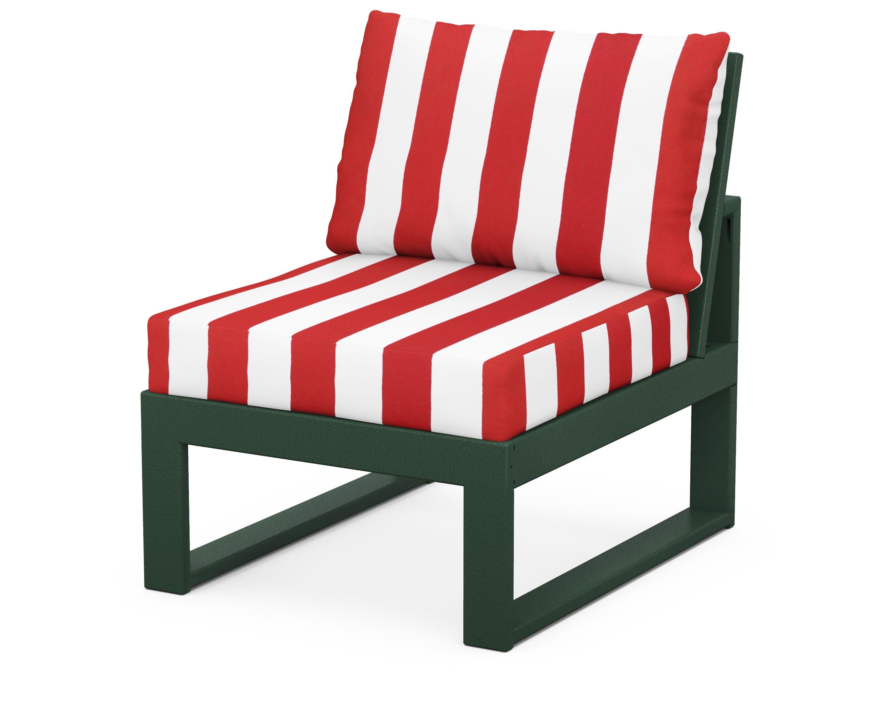 Modular Armless Chair in Green / Cabana Stripe Crimson