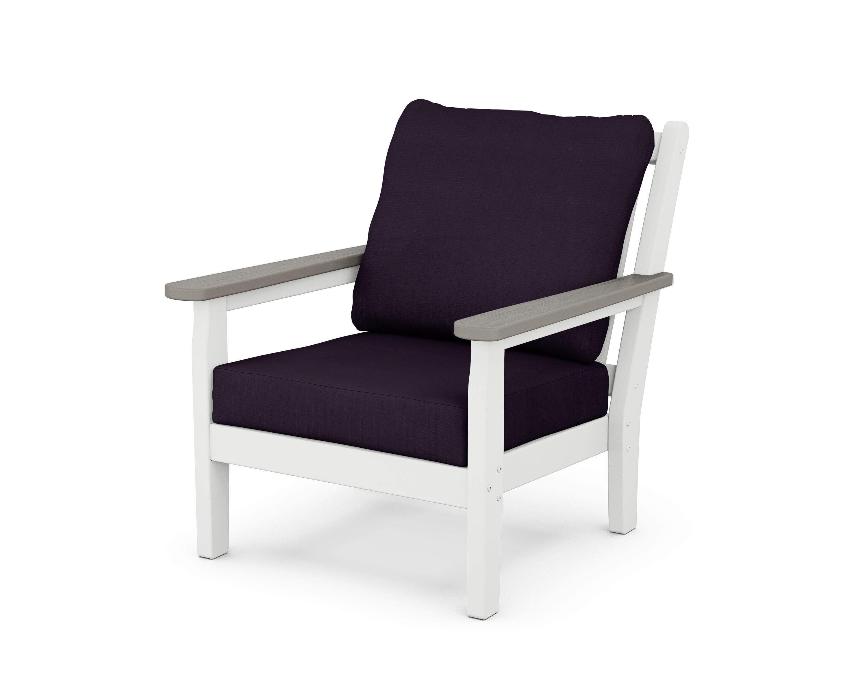 Chippendale Deep Seating Chair in White / Driftwood / Navy Linen