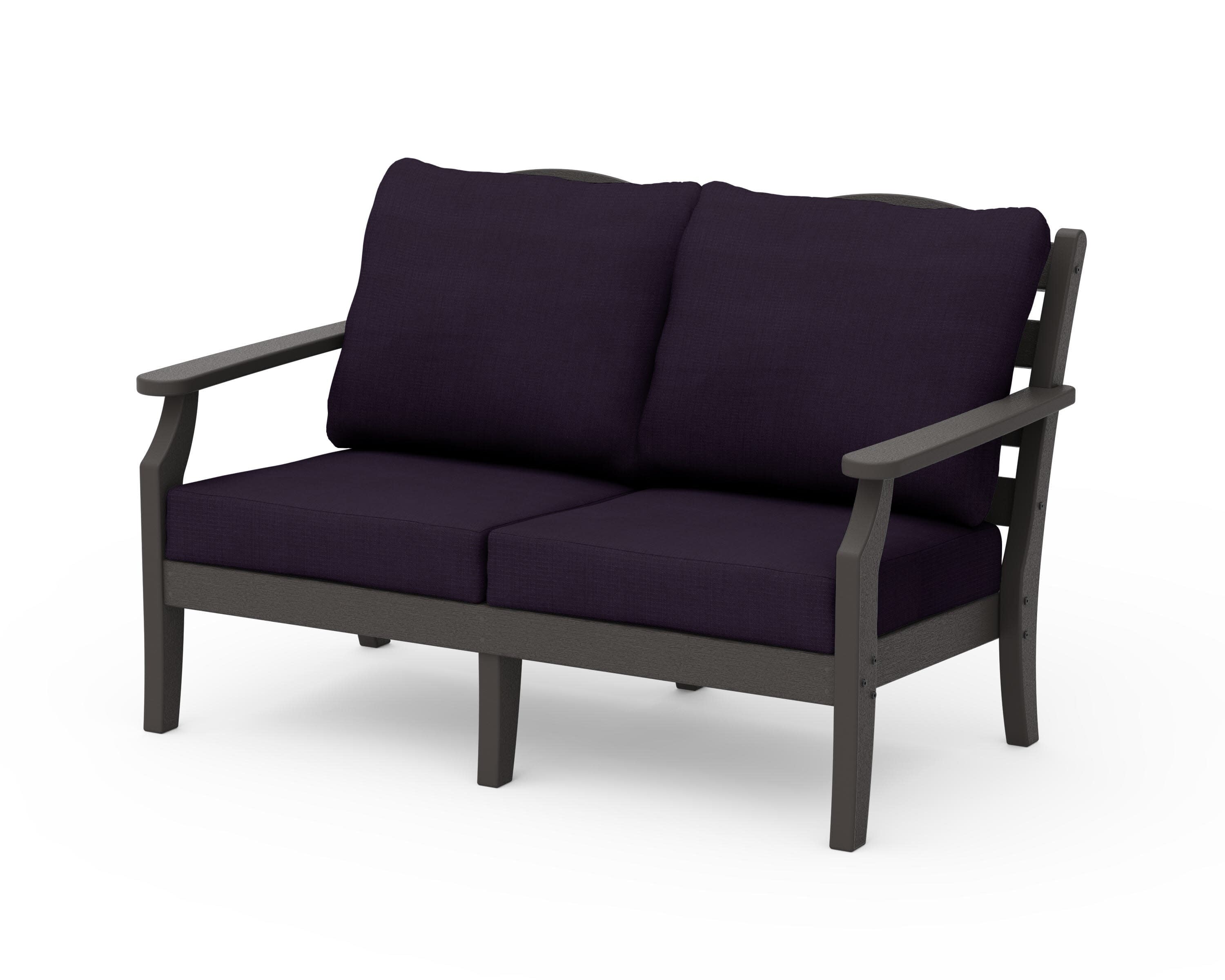 Savannah Deep Seating Loveseat in Vintage Coffee / Navy Linen