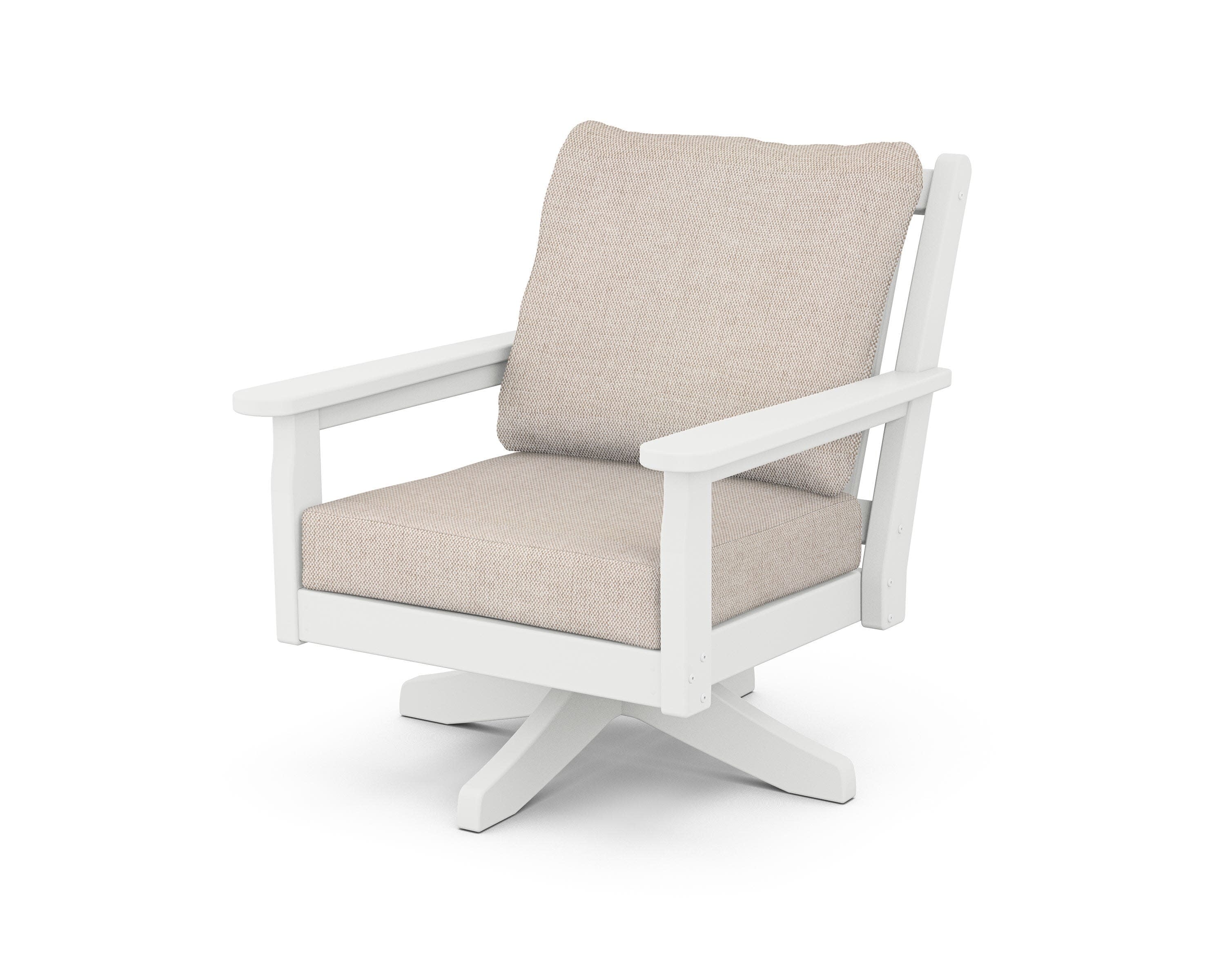 Chippendale Deep Seating Swivel Chair in White / Blend Linen