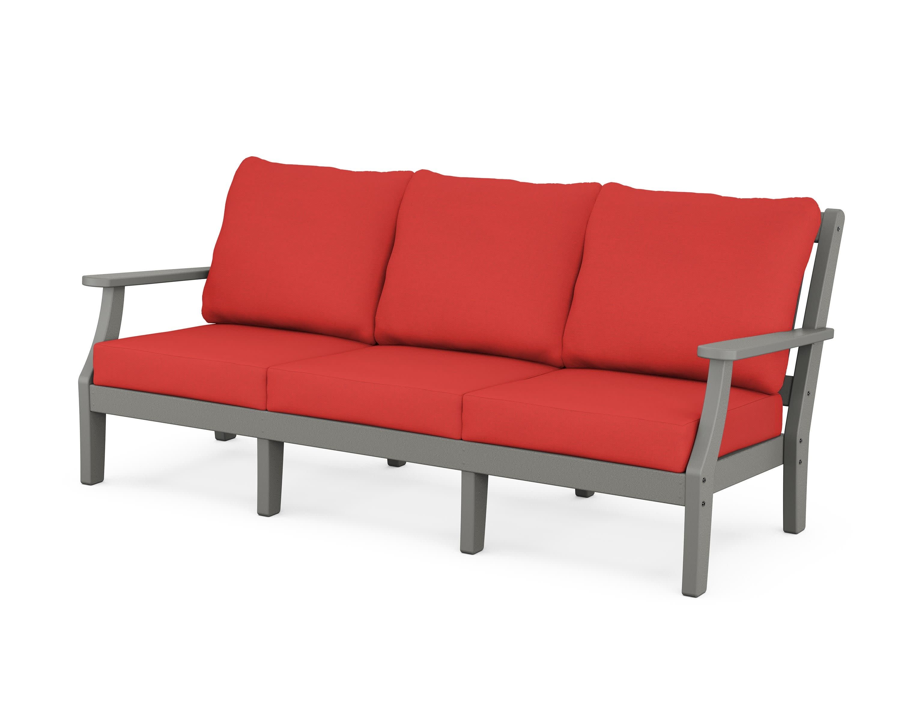 Chinoiserie Deep Seating Sofa in Slate Grey / Crimson Linen