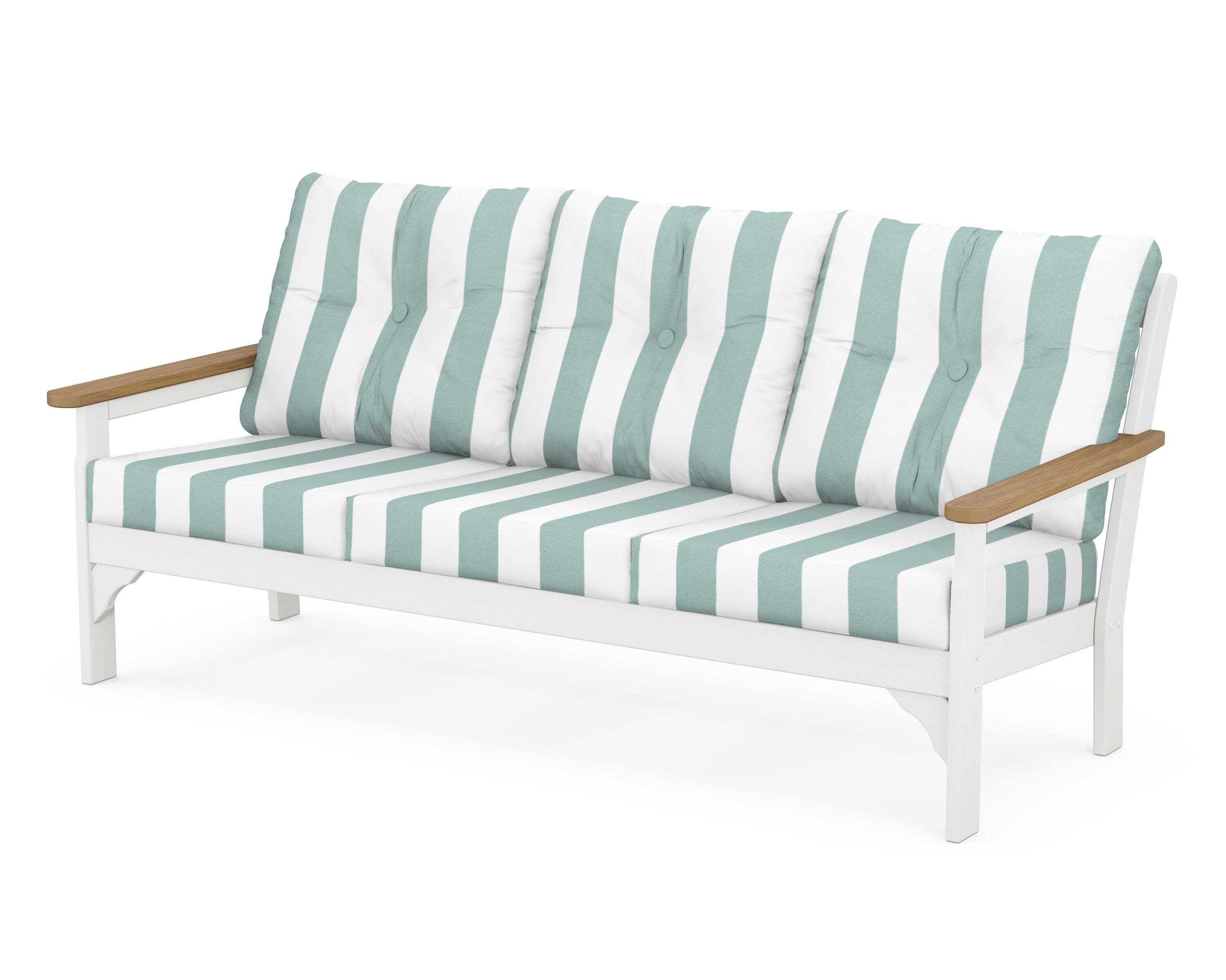 Vineyard Deep Seating Sofa in White / Natural / Cabana Stripe Glacier Spa