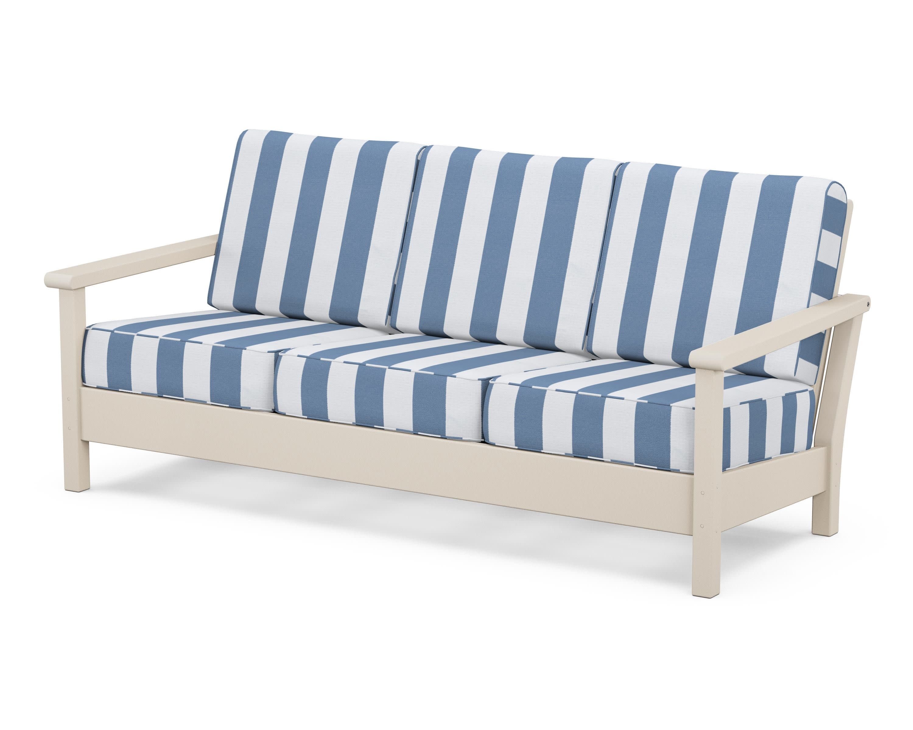 Harbour Deep Seating Sofa in Sand / Cabana Stripe Sky Blue