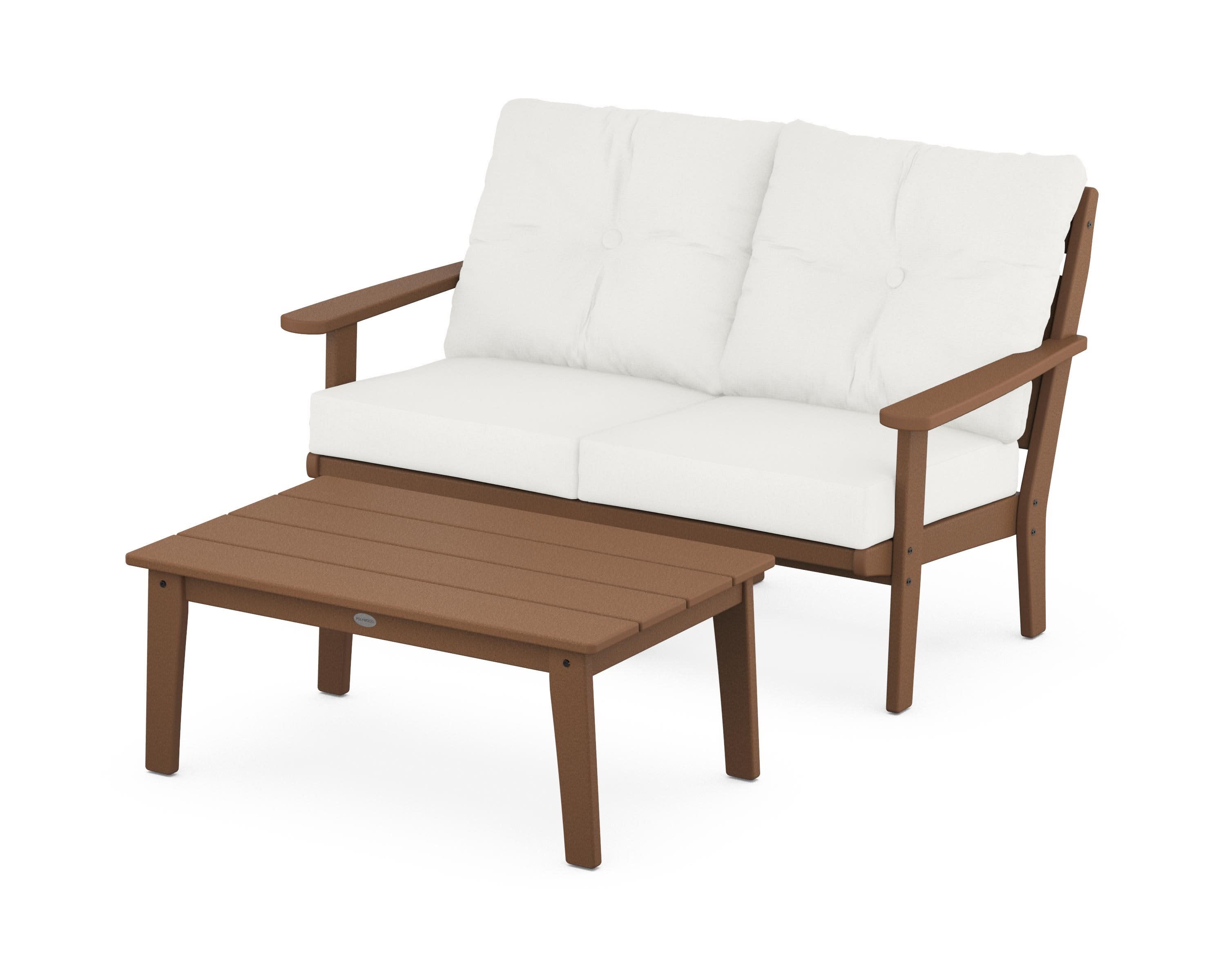 Lakeside 2-Piece Lounge Loveseat Set in Teak / Natural Linen