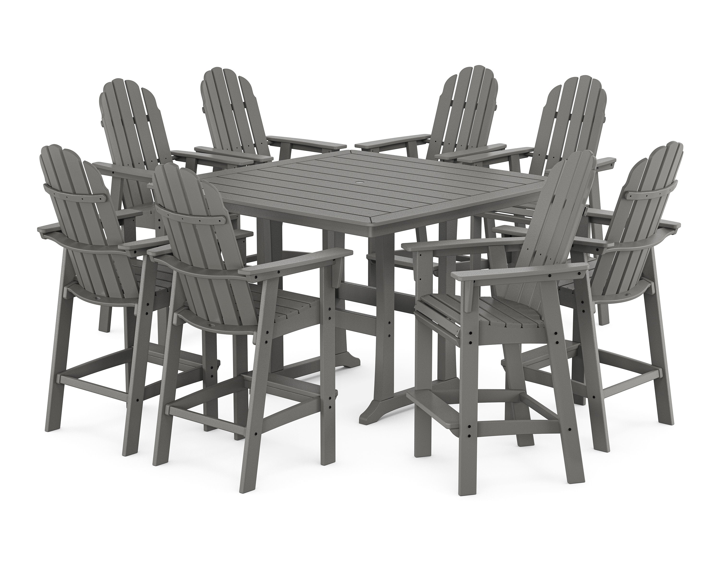 Vineyard Curveback Adirondack 9-Piece Trestle Bar Set in Slate Grey