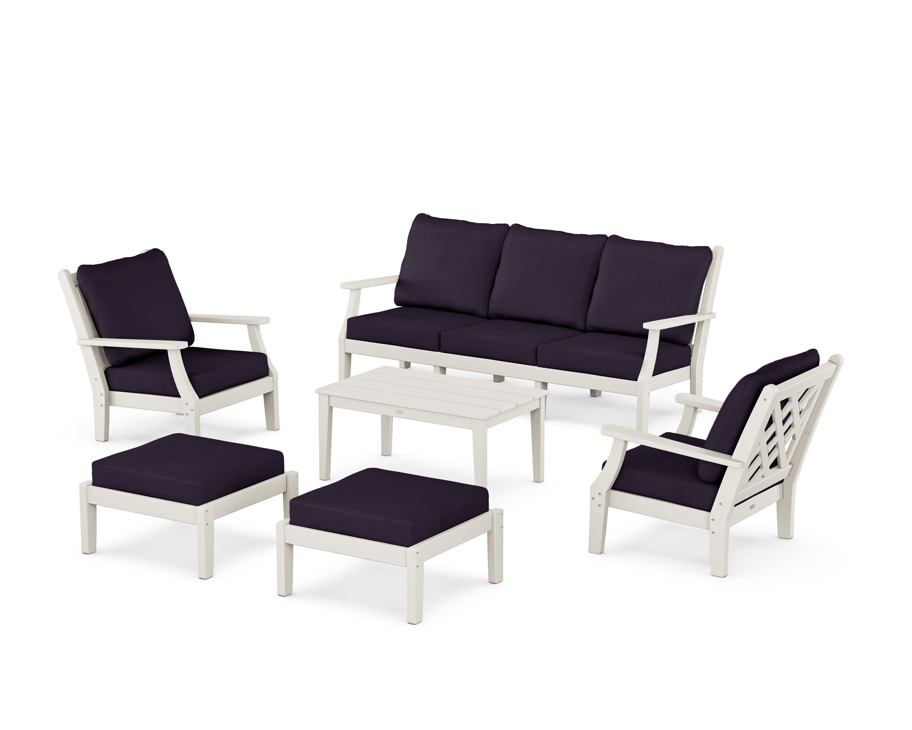 Wovendale 6-Piece Lounge Sofa Set in Sand / Navy Linen