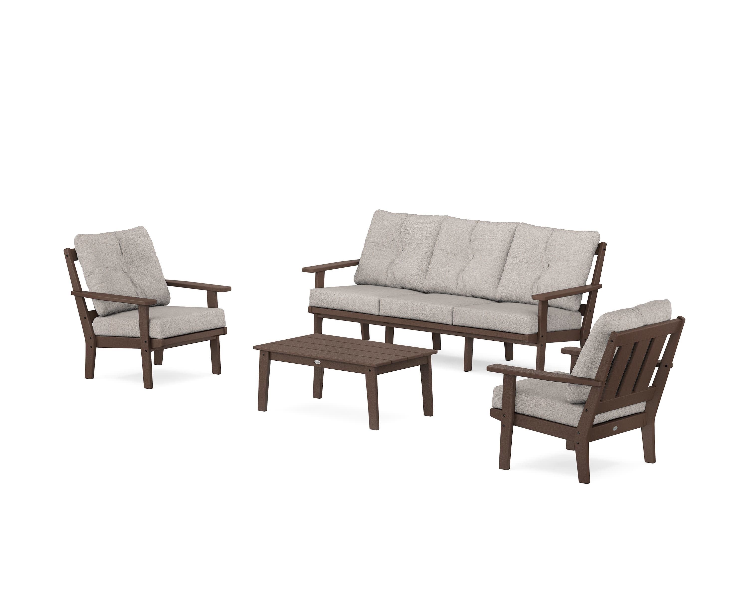 Oxford 4-Piece Deep Seating Set with Sofa in Mahogany / Weathered Tweed