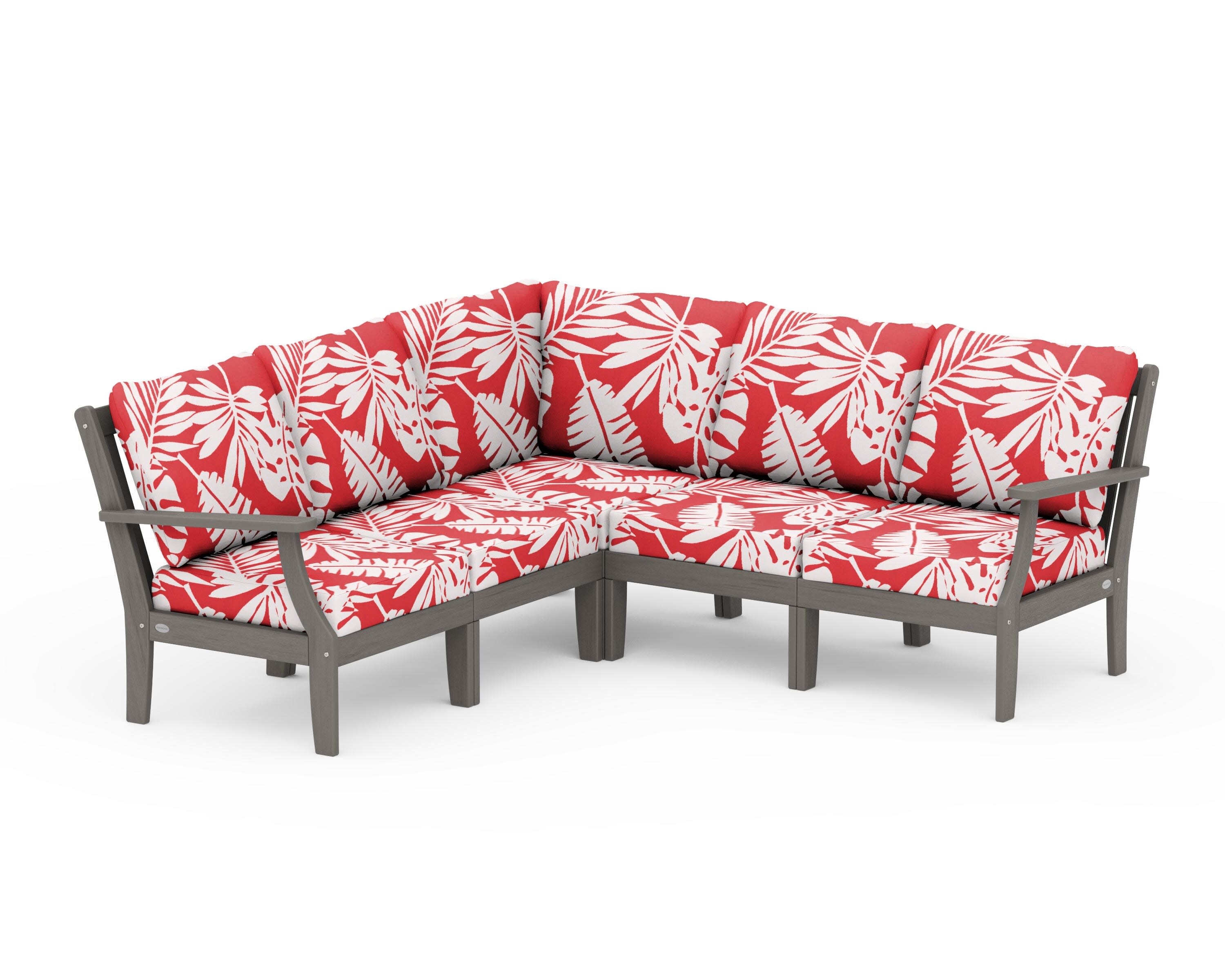 Braxton Modular 5-Piece Deep Seating Set in Driftwood / Leaf Crimson